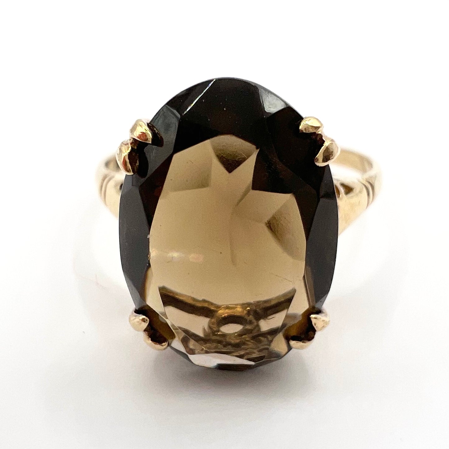 Vintage 9ct Gold Oval Cut Smoky Quartz Cocktail Ring, Size P