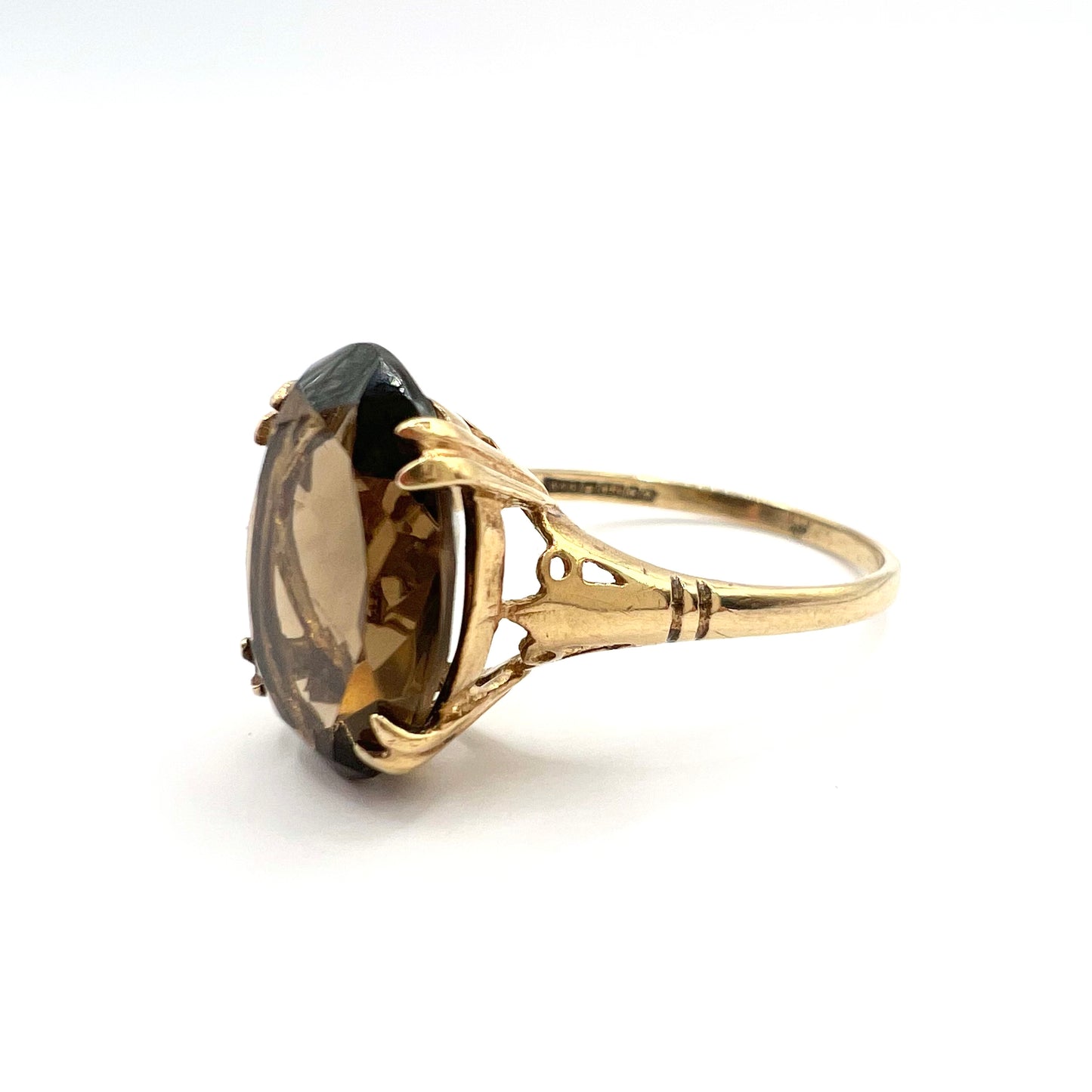 Vintage 9ct Gold Oval Cut Smoky Quartz Cocktail Ring, Size P