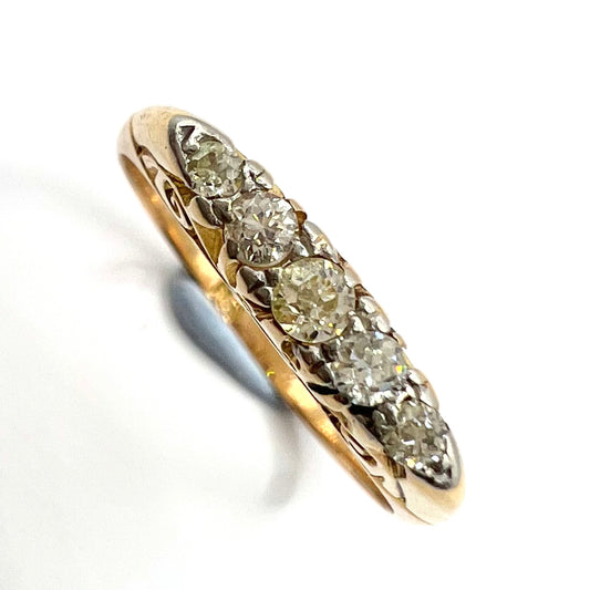 Victorian 18ct Gold Old Cut Diamond Ring, Size M 1/2