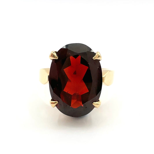 Vintage 9ct Gold Oval Cut Garnet Cocktail Ring, Size M