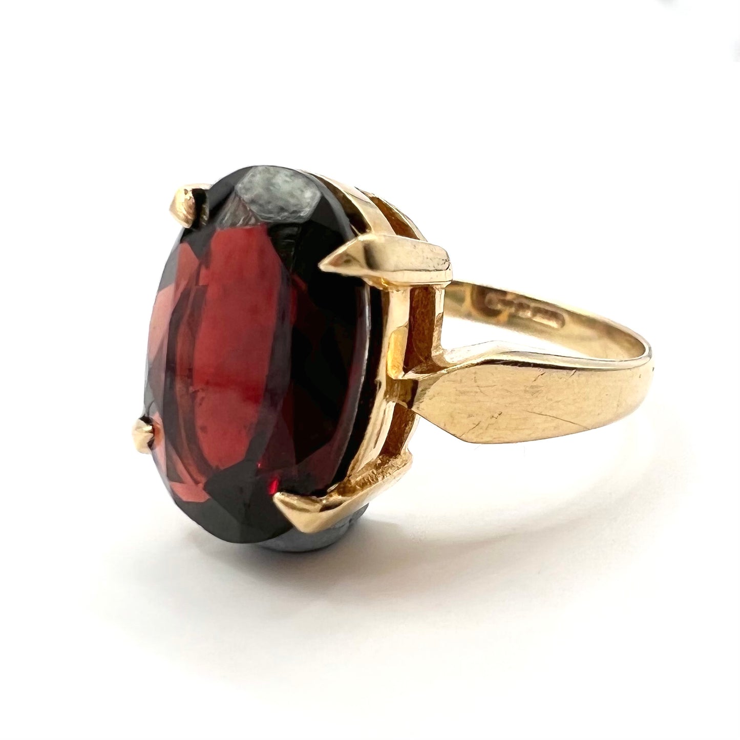 Vintage 9ct Gold Oval Cut Garnet Cocktail Ring, Size M