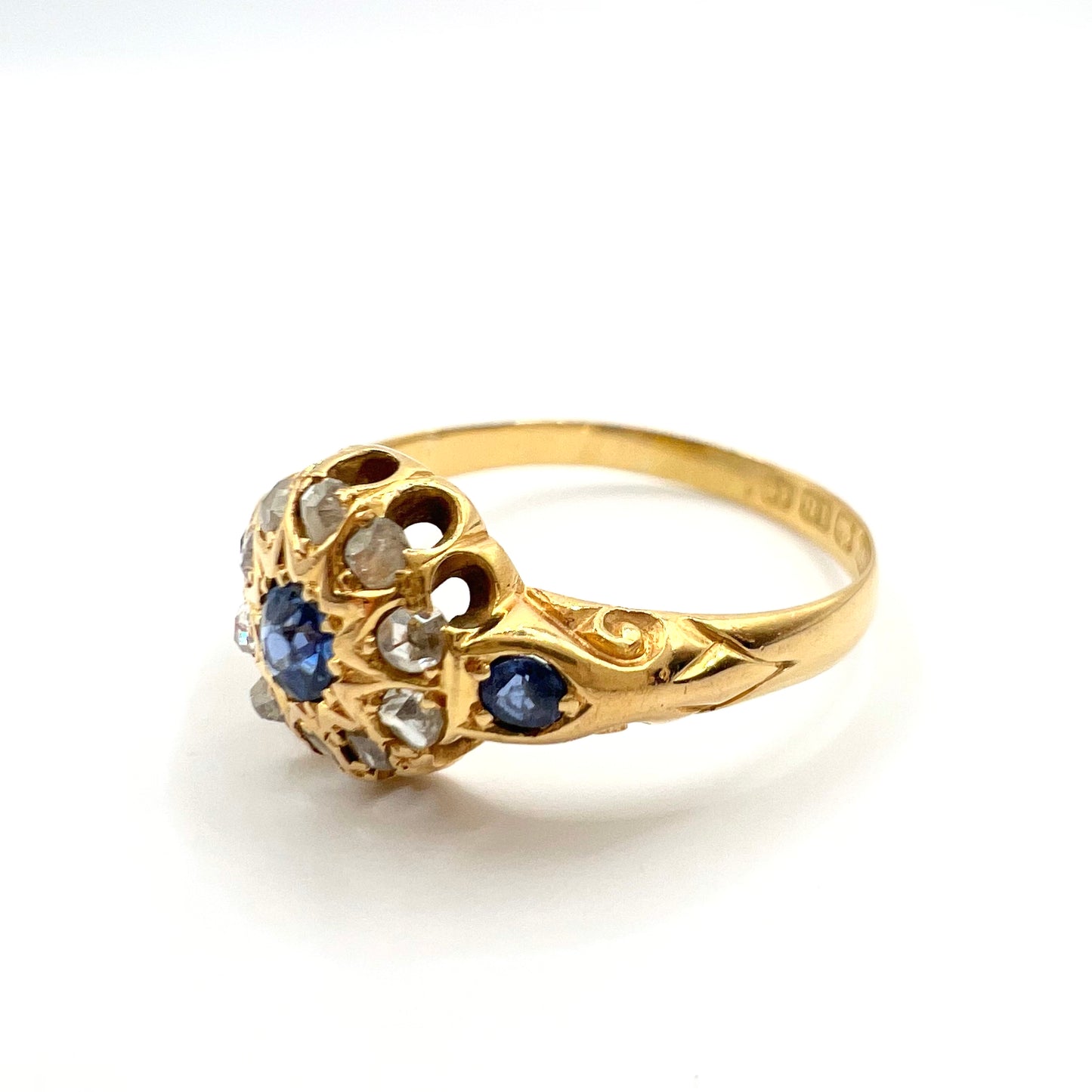 Victorian 18ct Gold Sapphire and Rose Cut Diamond Cluster Ring, Size M