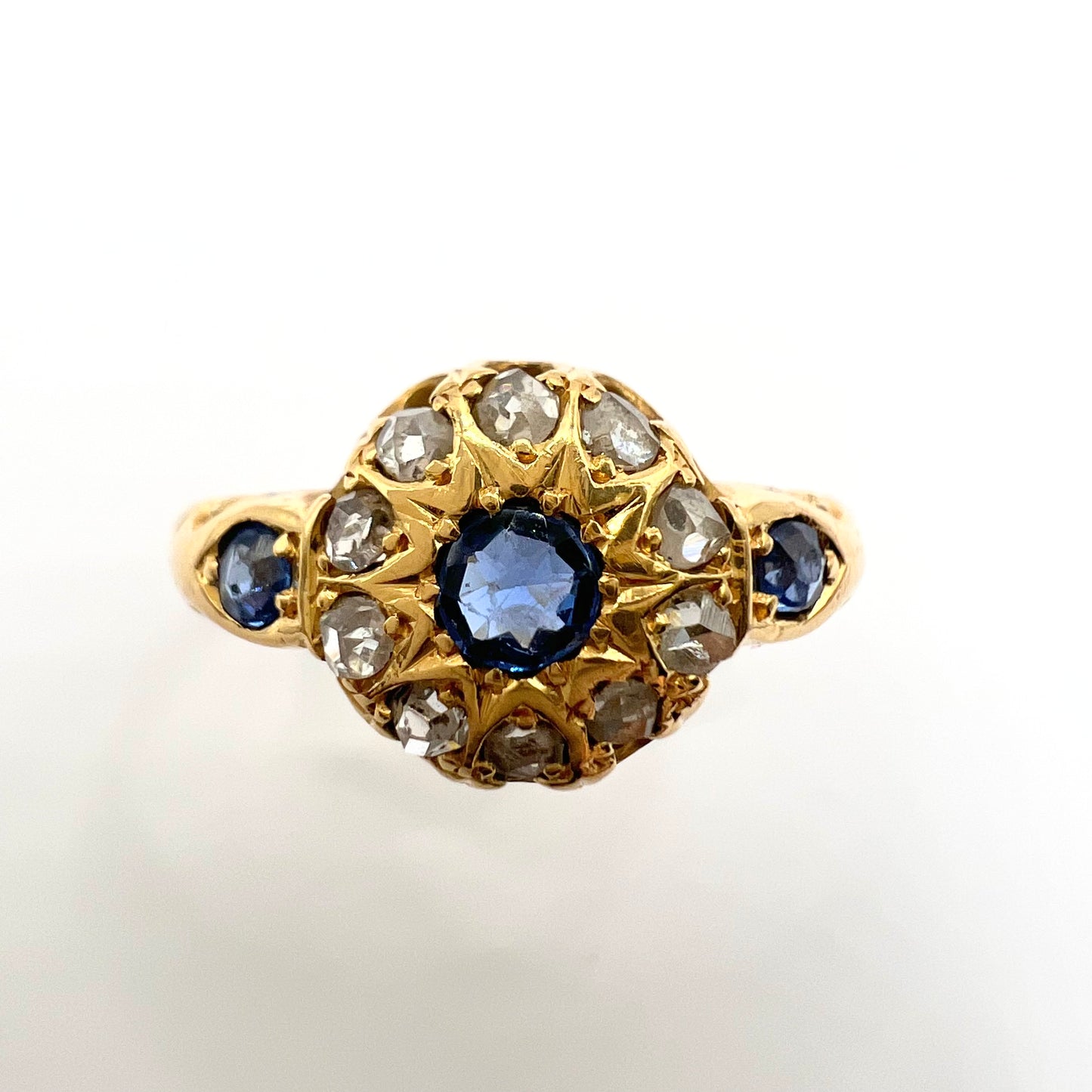 Victorian 18ct Gold Sapphire and Rose Cut Diamond Cluster Ring, Size M