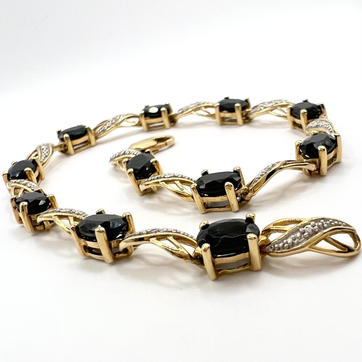 Vintage 9ct Gold and Sapphire Bracelet, with Diamond Accents