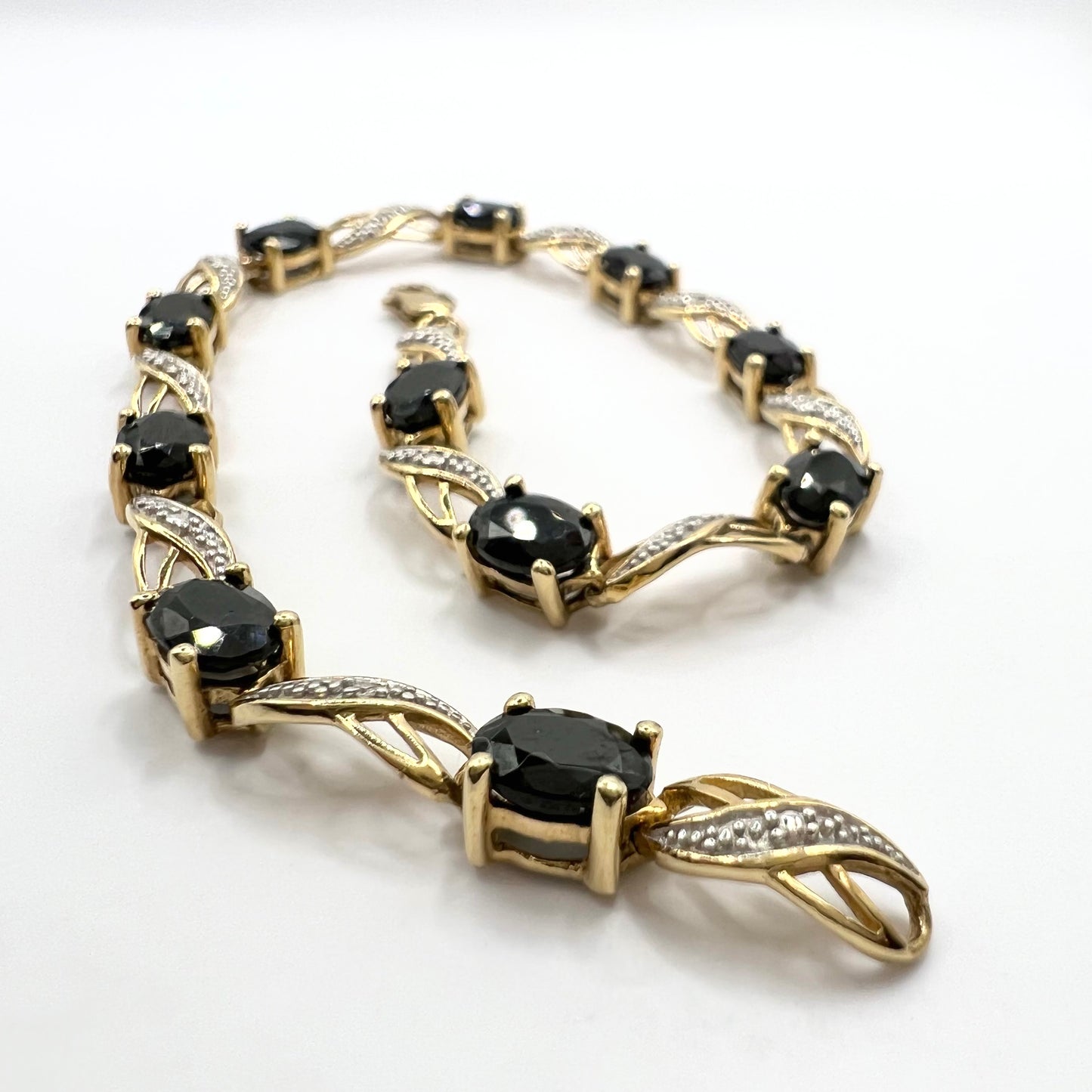 Vintage 9ct Gold and Sapphire Bracelet, with Diamond Accents