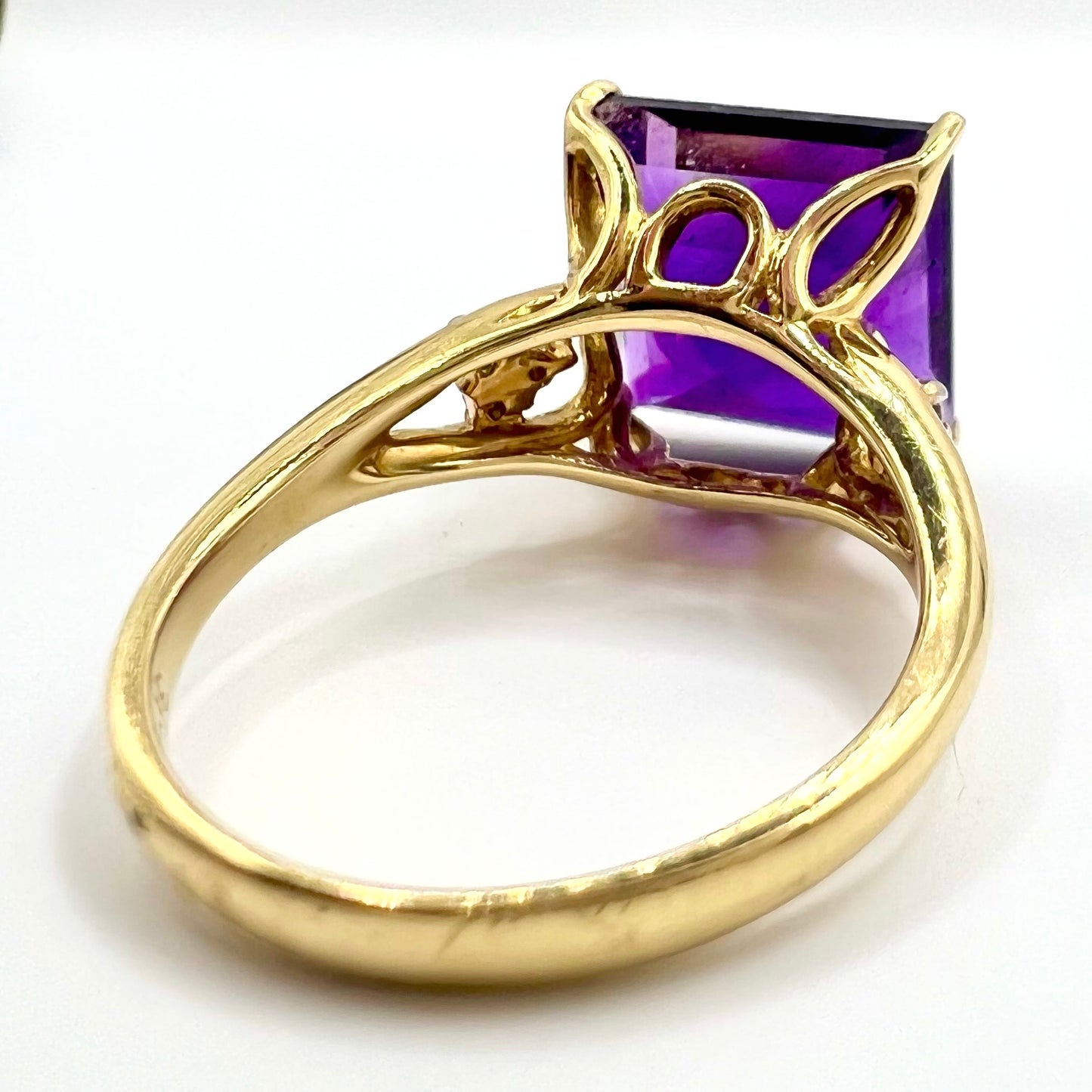 Vintage 9ct Gold Square Cut Amethyst and Diamond Cocktail Ring, Size M 1/2