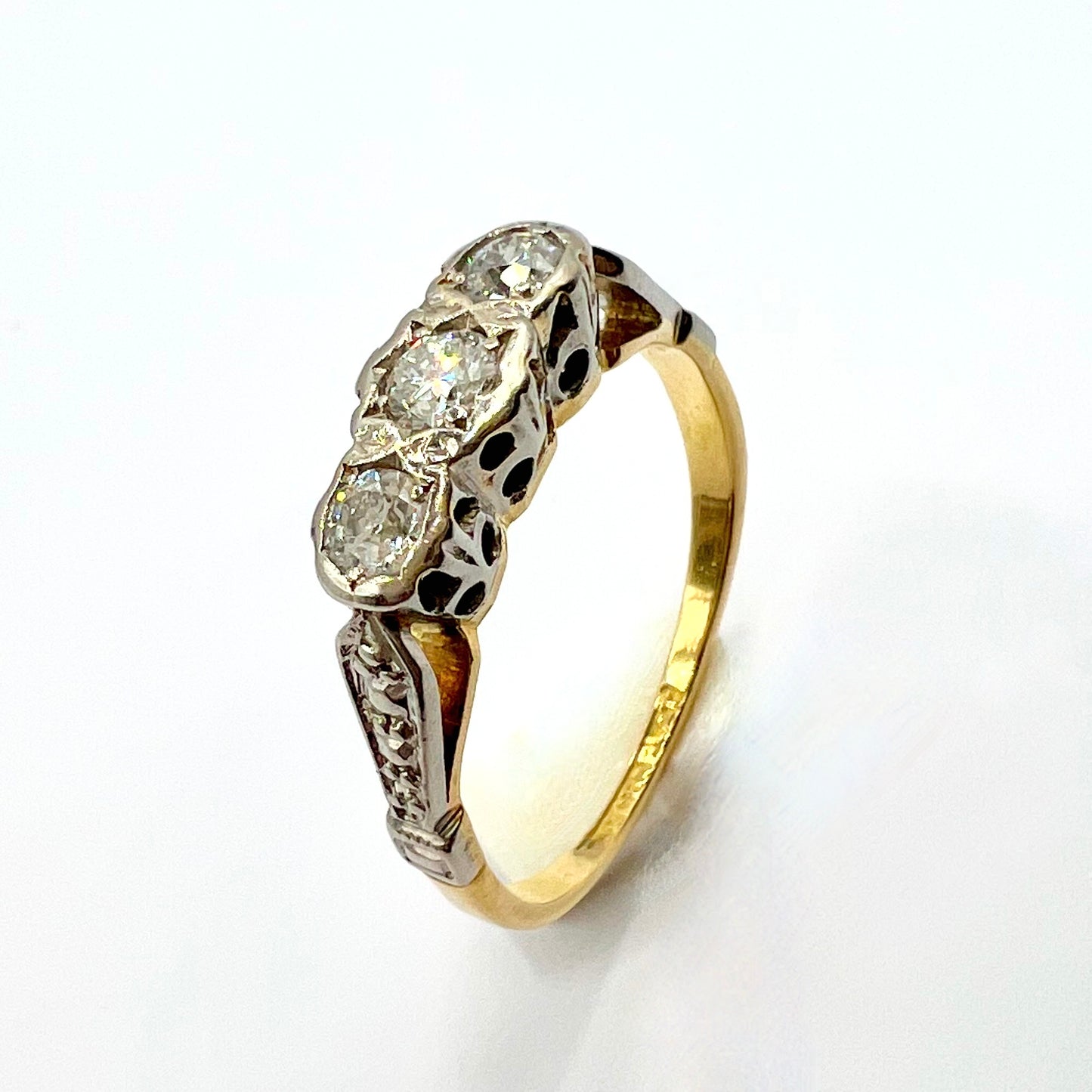 Victorian 18ct Gold and Platinum Three Stone Old Cut Diamond Ring, Size J