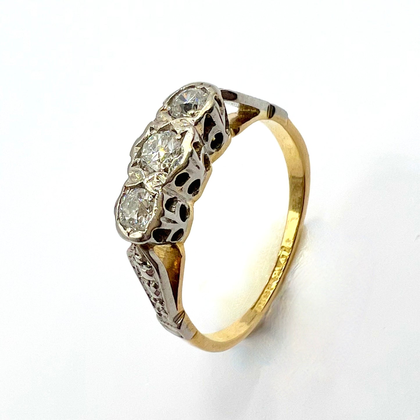 Victorian 18ct Gold and Platinum Three Stone Old Cut Diamond Ring, Size J