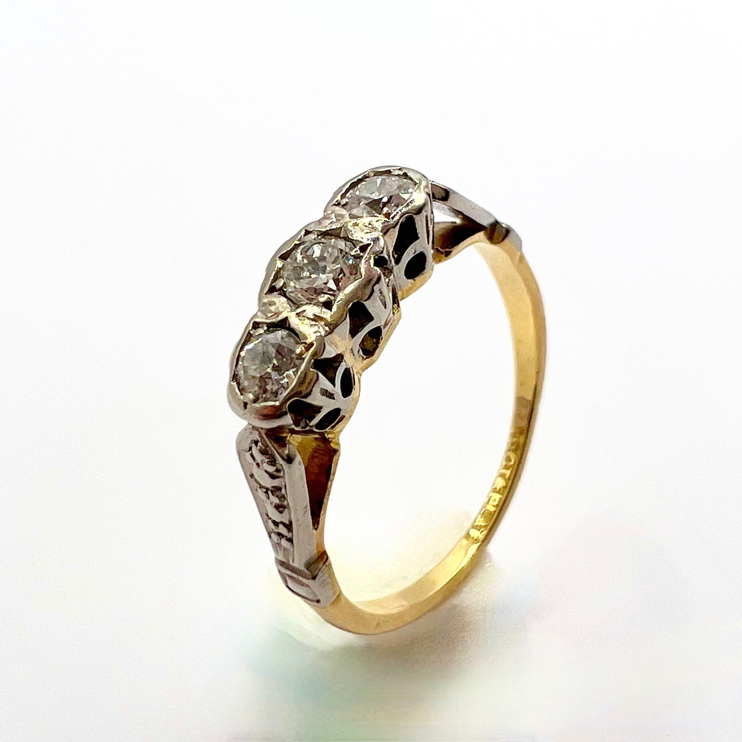 Victorian 18ct Gold and Platinum Three Stone Old Cut Diamond Ring, Size J