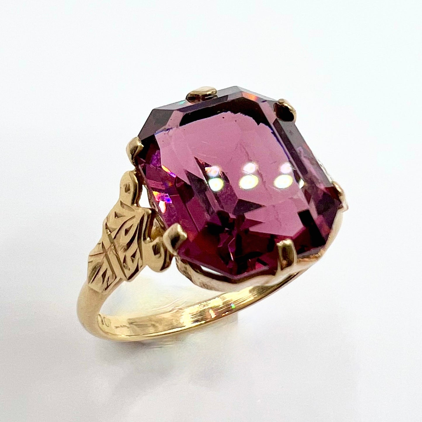 Antique 9ct Gold Octagon Cut Amethyst Dress Ring, Size M