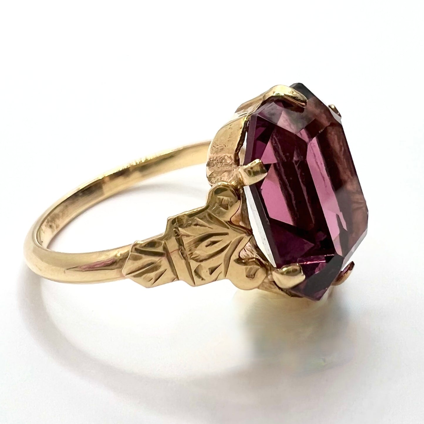 Antique 9ct Gold Octagon Cut Amethyst Dress Ring, Size M