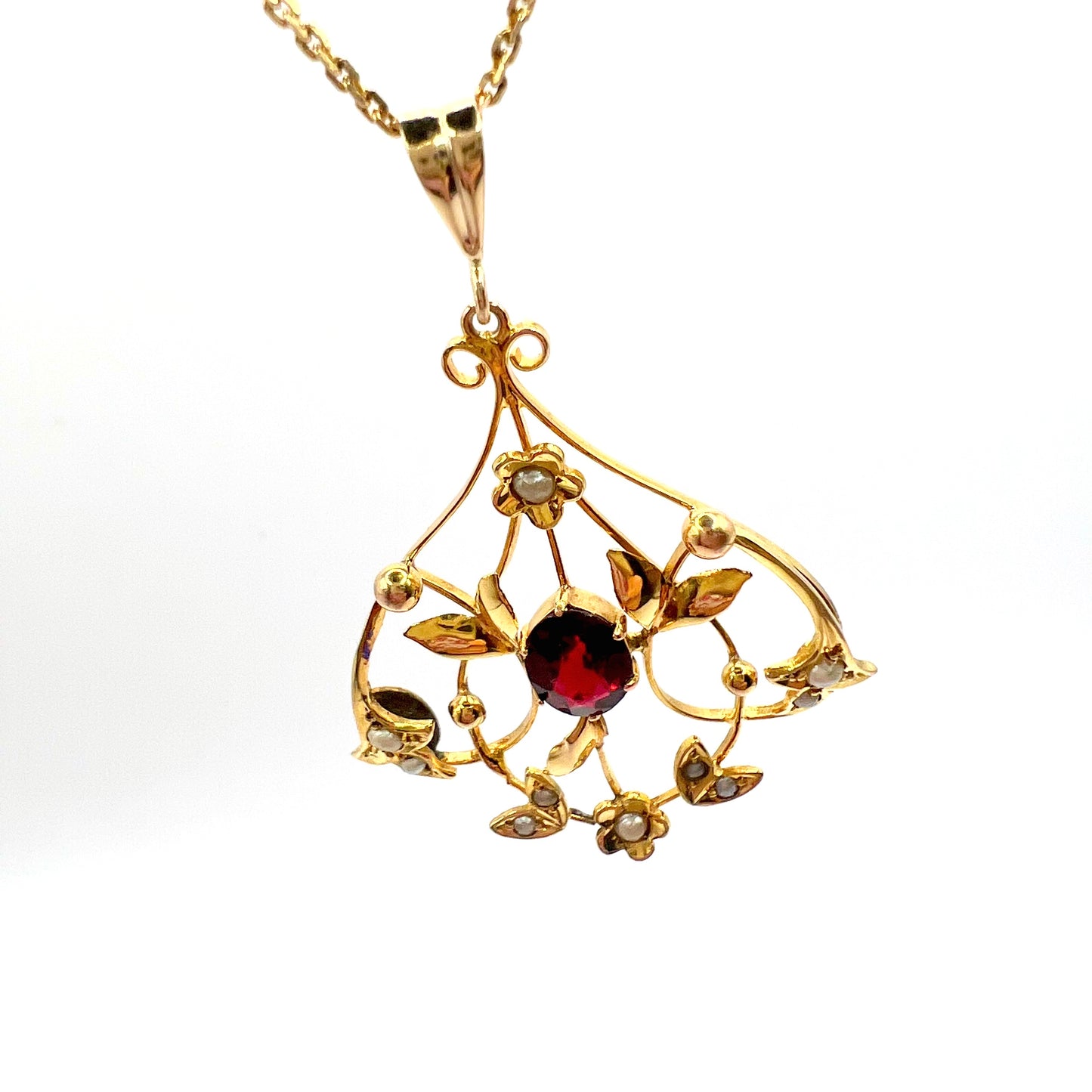 Antique 9ct Gold Victorian Garnet and Seed Pearl Pendant