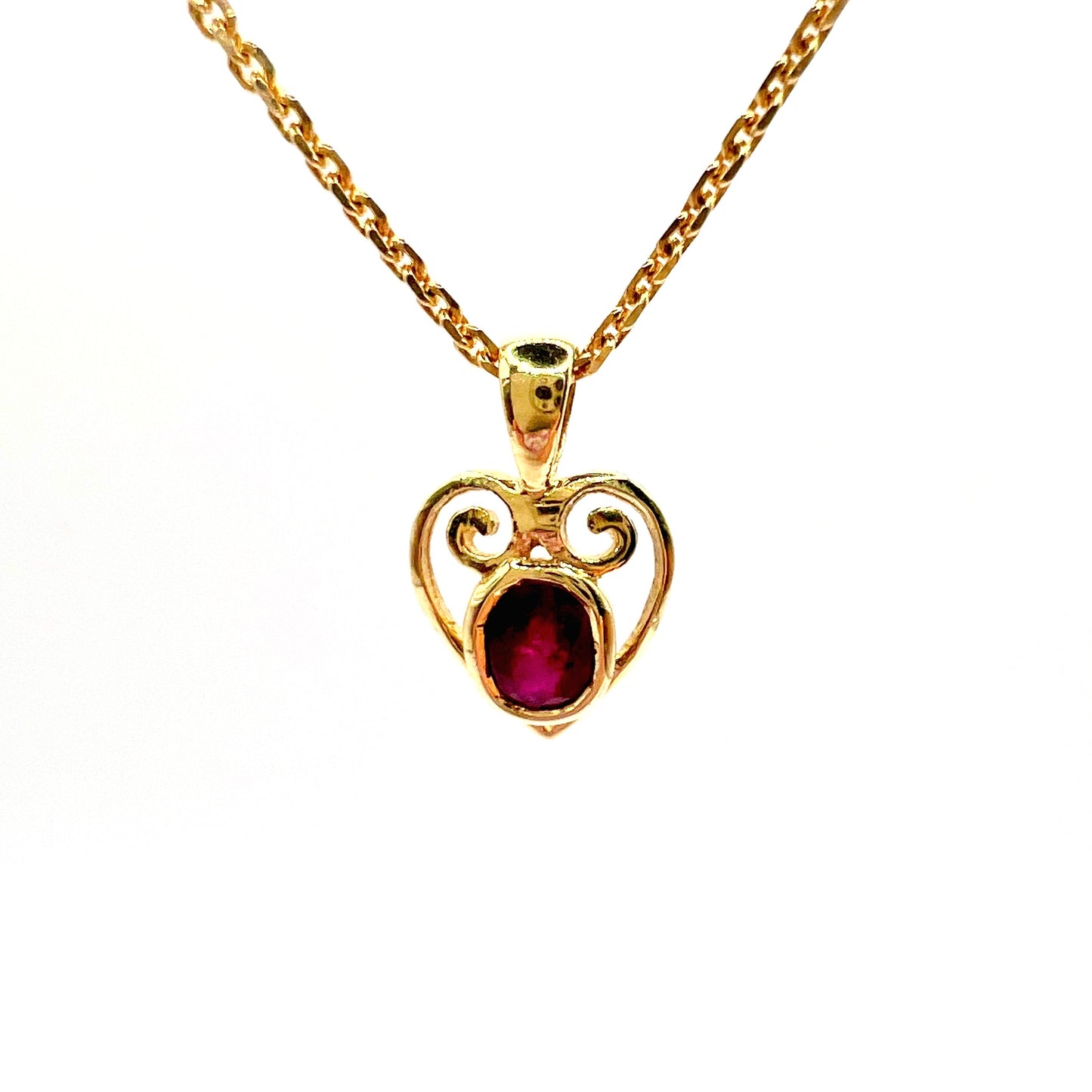 Vintage 9ct Yellow Gold Garnet Heart Pendant