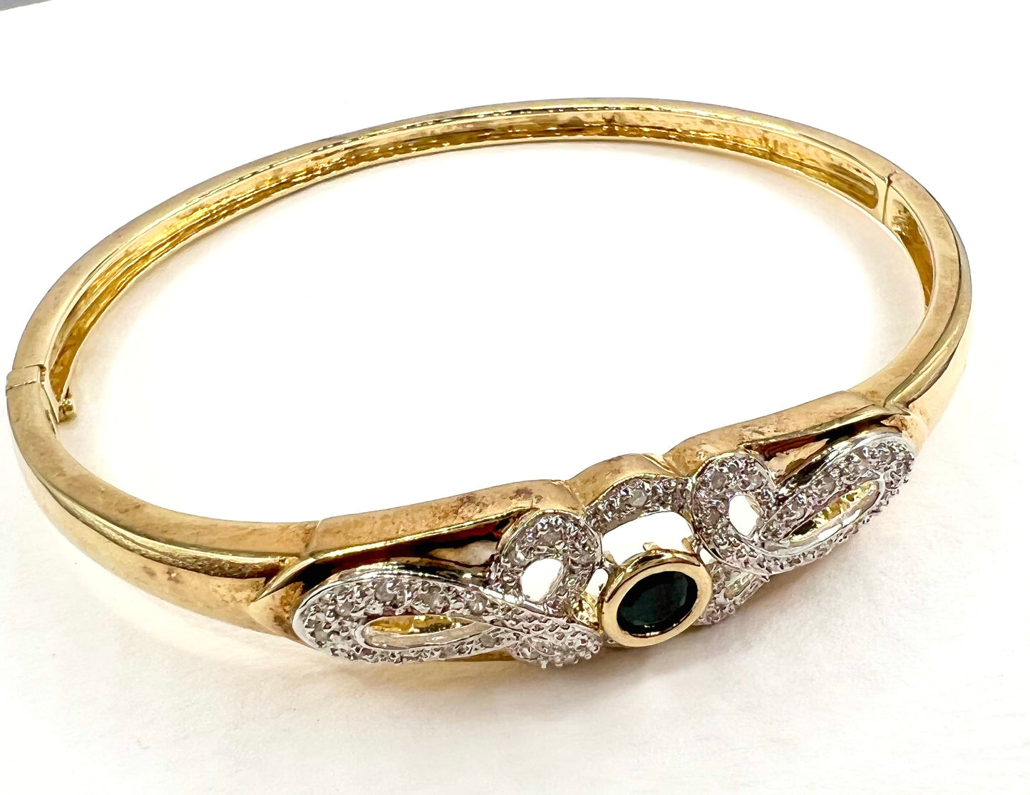 Vintage 9ct Gold, Sapphire and Diamond Bangle