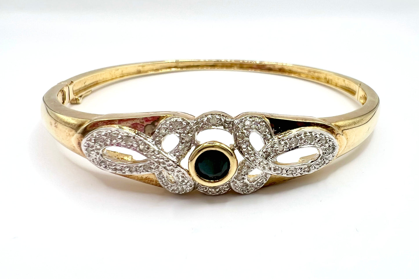 Vintage 9ct Gold, Sapphire and Diamond Bangle