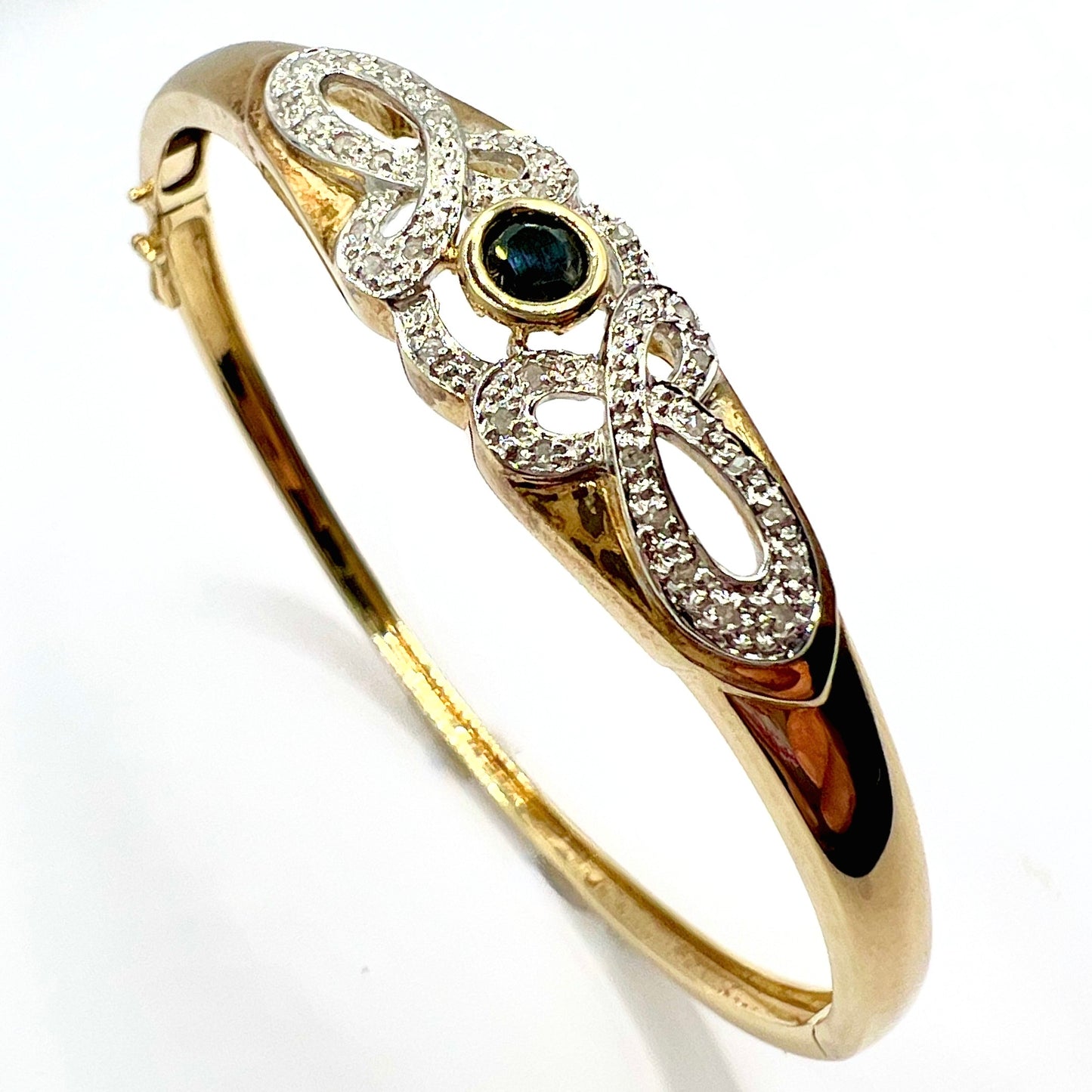 Vintage 9ct Gold, Sapphire and Diamond Bangle