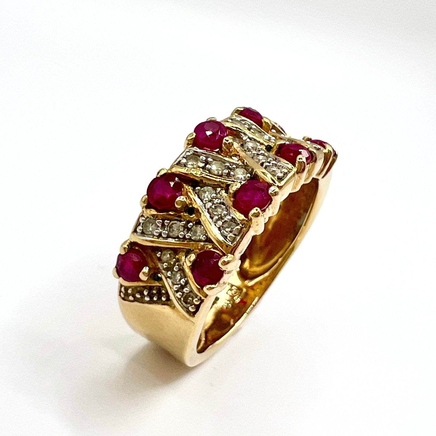 Vintage 9ct Gold, Ruby and Diamond Dress Ring, Size J