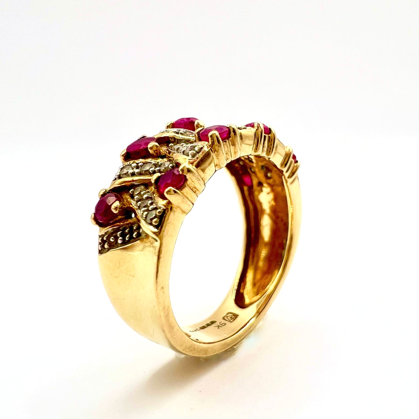 Vintage 9ct Gold, Ruby and Diamond Dress Ring, Size J