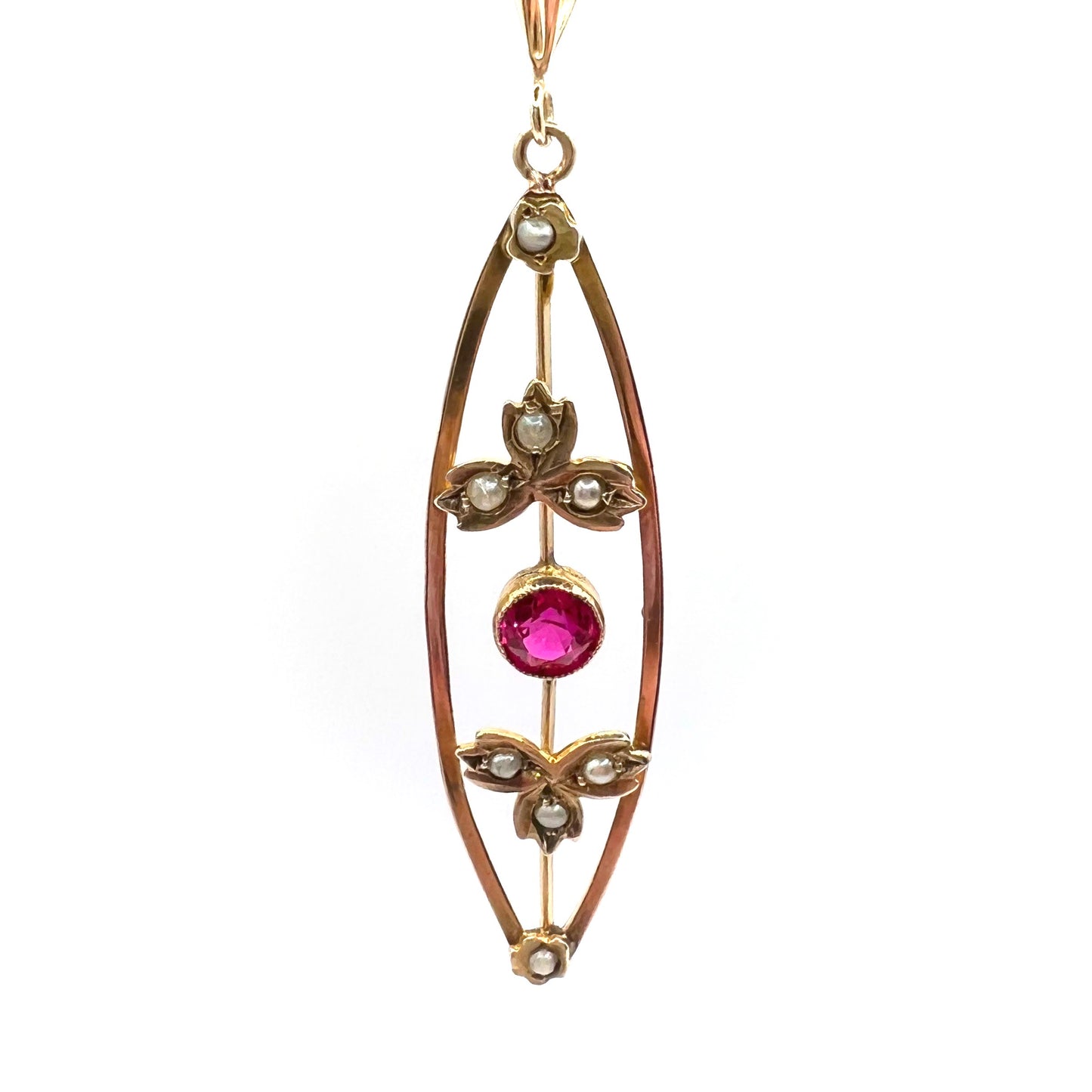 Victorian 9ct Gold Rhodolite Garnet and Seed Pearl Pendant