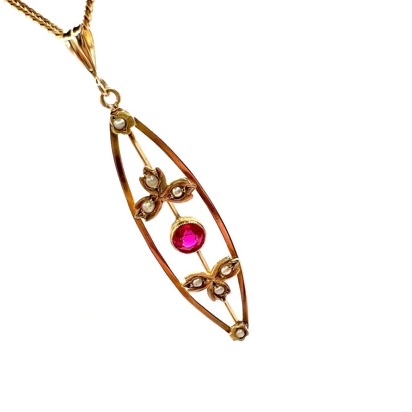 Victorian 9ct Gold Rhodolite Garnet and Seed Pearl Pendant