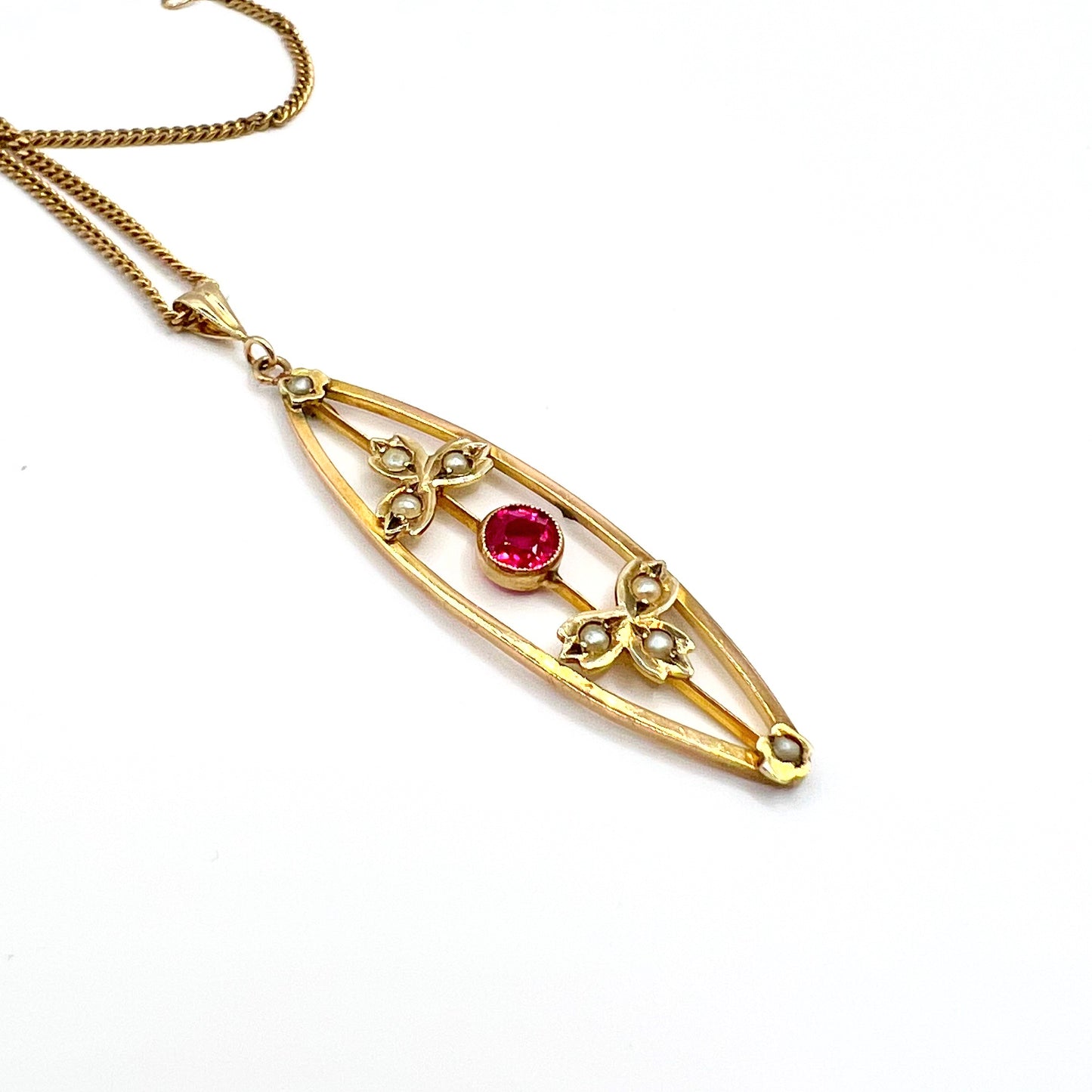 Victorian 9ct Gold Rhodolite Garnet and Seed Pearl Pendant