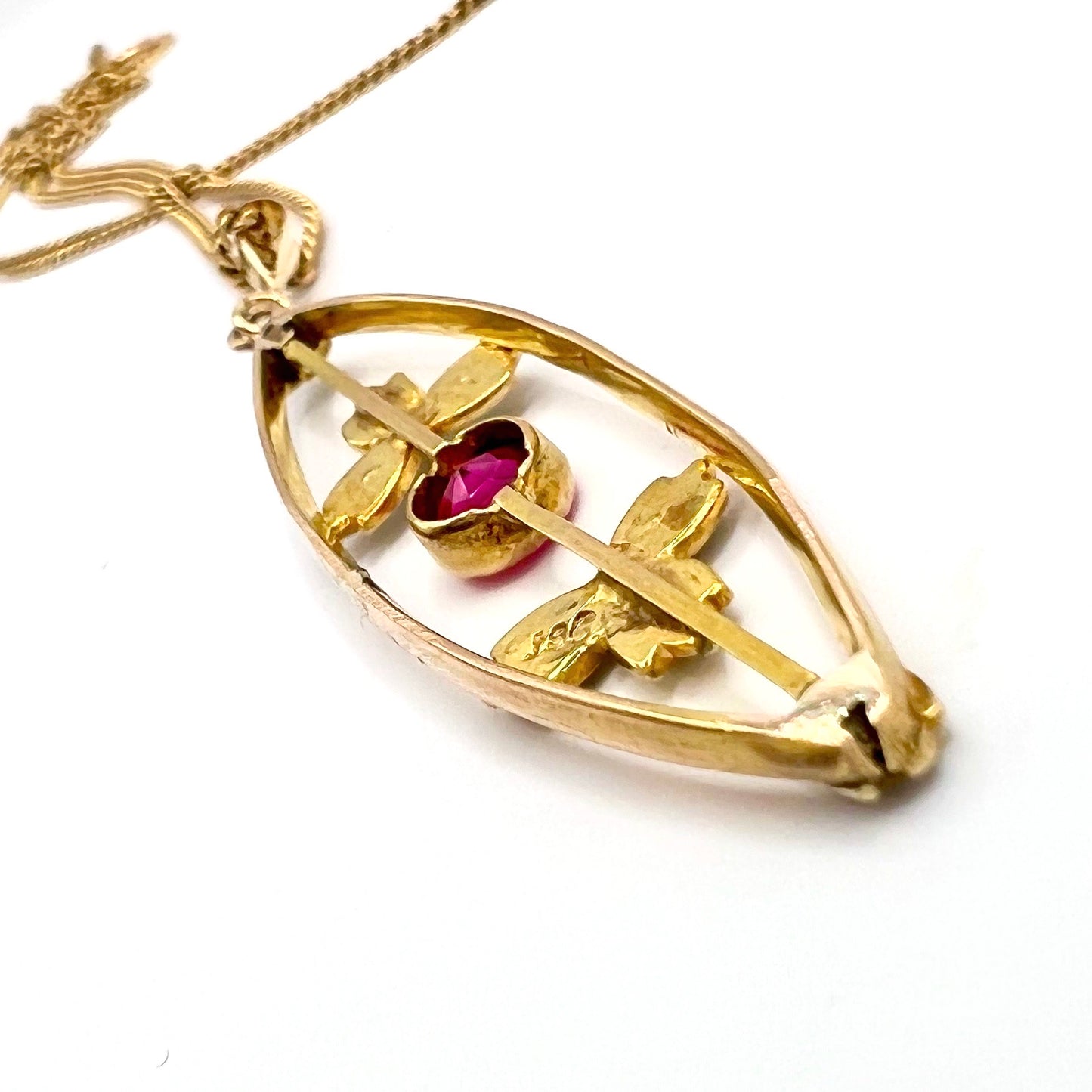 Victorian 9ct Gold Rhodolite Garnet and Seed Pearl Pendant