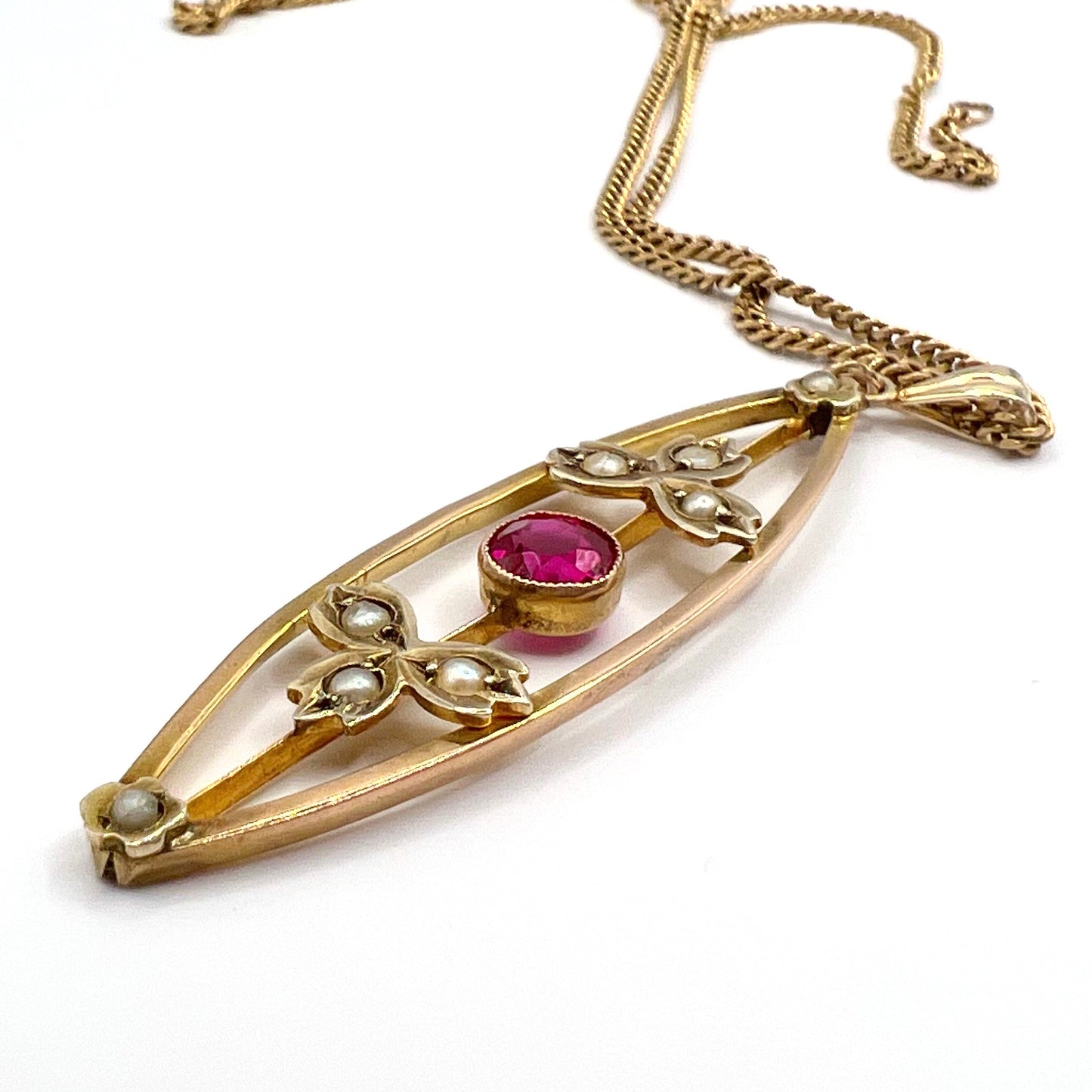 Victorian 9ct Gold Rhodolite Garnet and Seed Pearl Pendant