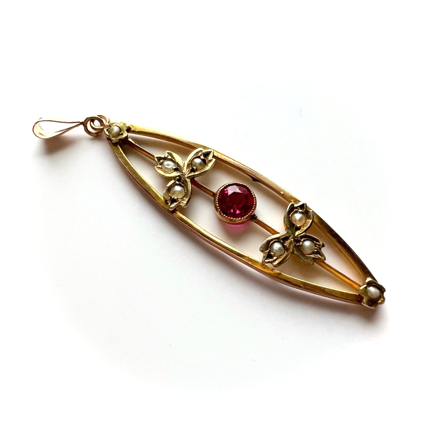 Victorian 9ct Gold Rhodolite Garnet and Seed Pearl Pendant