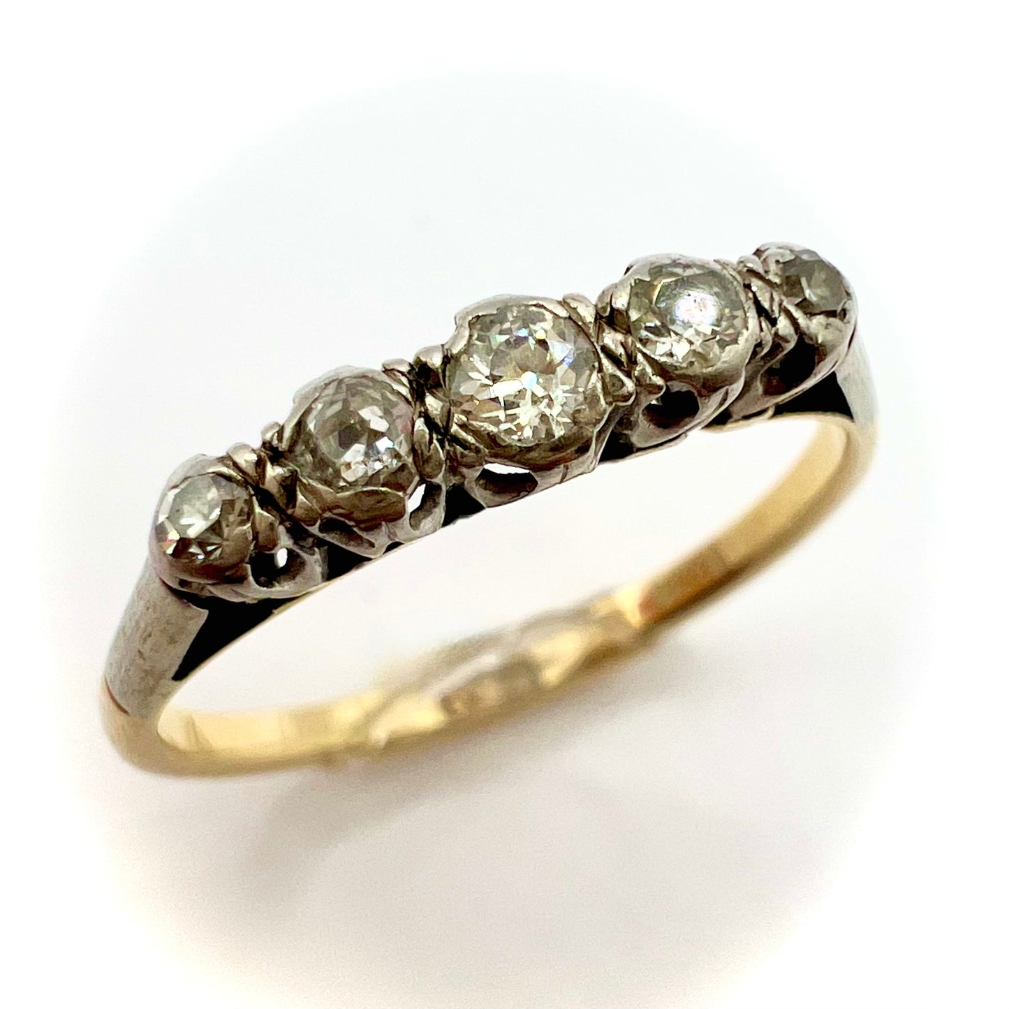 Victorian 9ct Gold and Platinum Five Stone Old Cut Diamond Ring, Size P