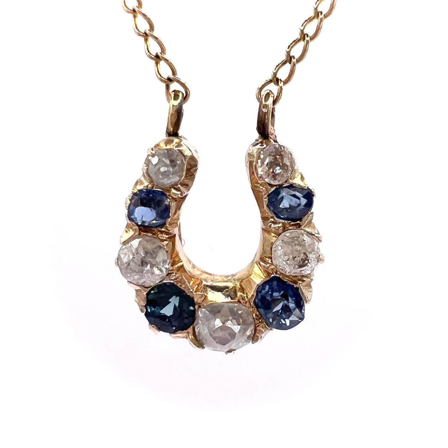 Victorian Sapphire and Old European Cut Diamond Horseshoe Pendant