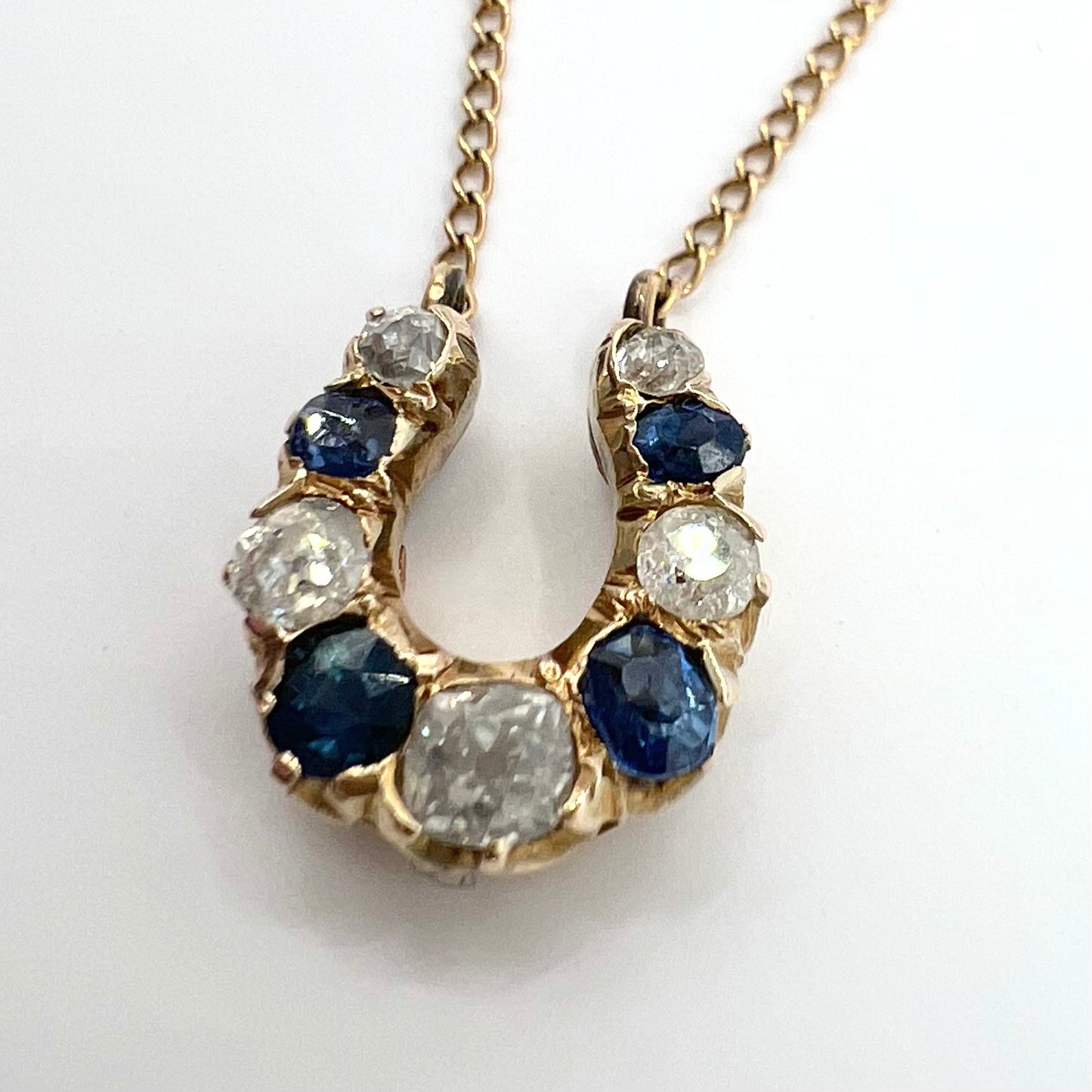 Victorian Sapphire and Old European Cut Diamond Horseshoe Pendant