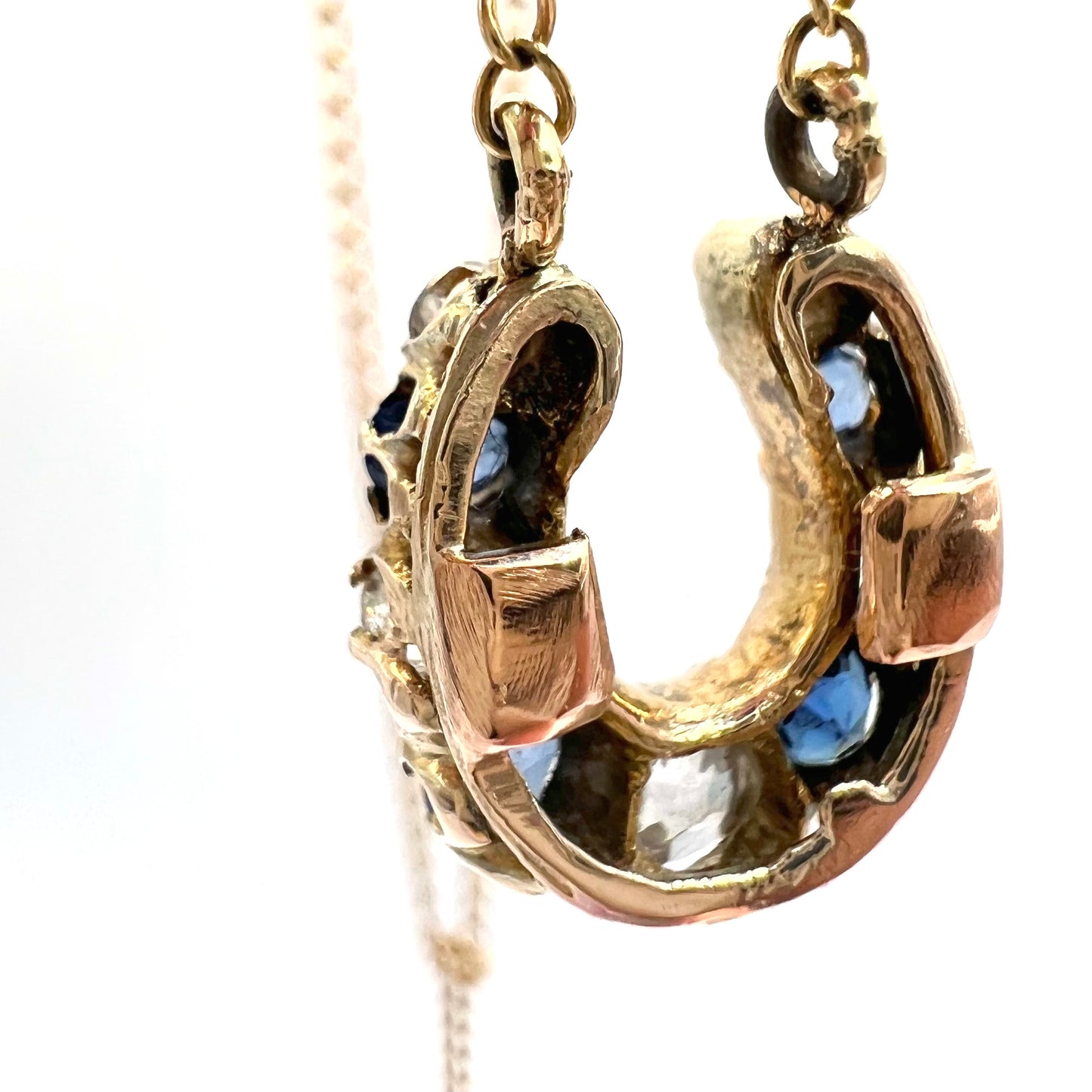 Victorian Sapphire and Old European Cut Diamond Horseshoe Pendant