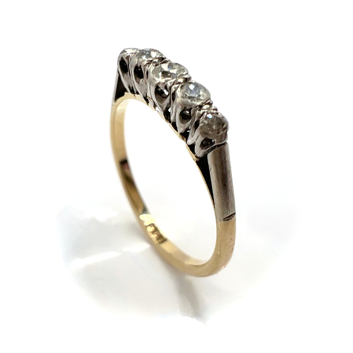 Victorian 9ct Gold and Platinum Five Stone Old Cut Diamond Ring, Size P