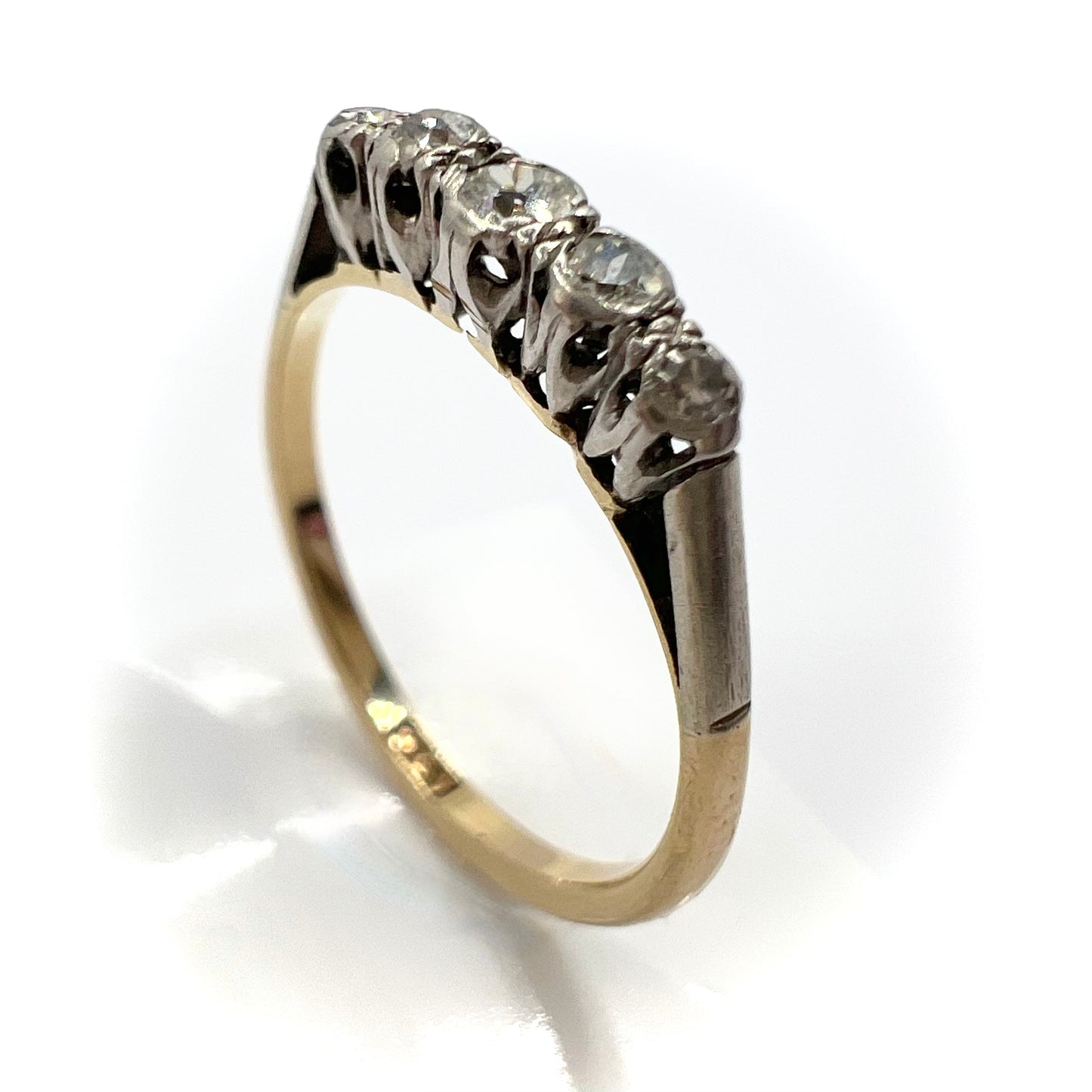 Victorian 9ct Gold and Platinum Five Stone Old Cut Diamond Ring, Size P