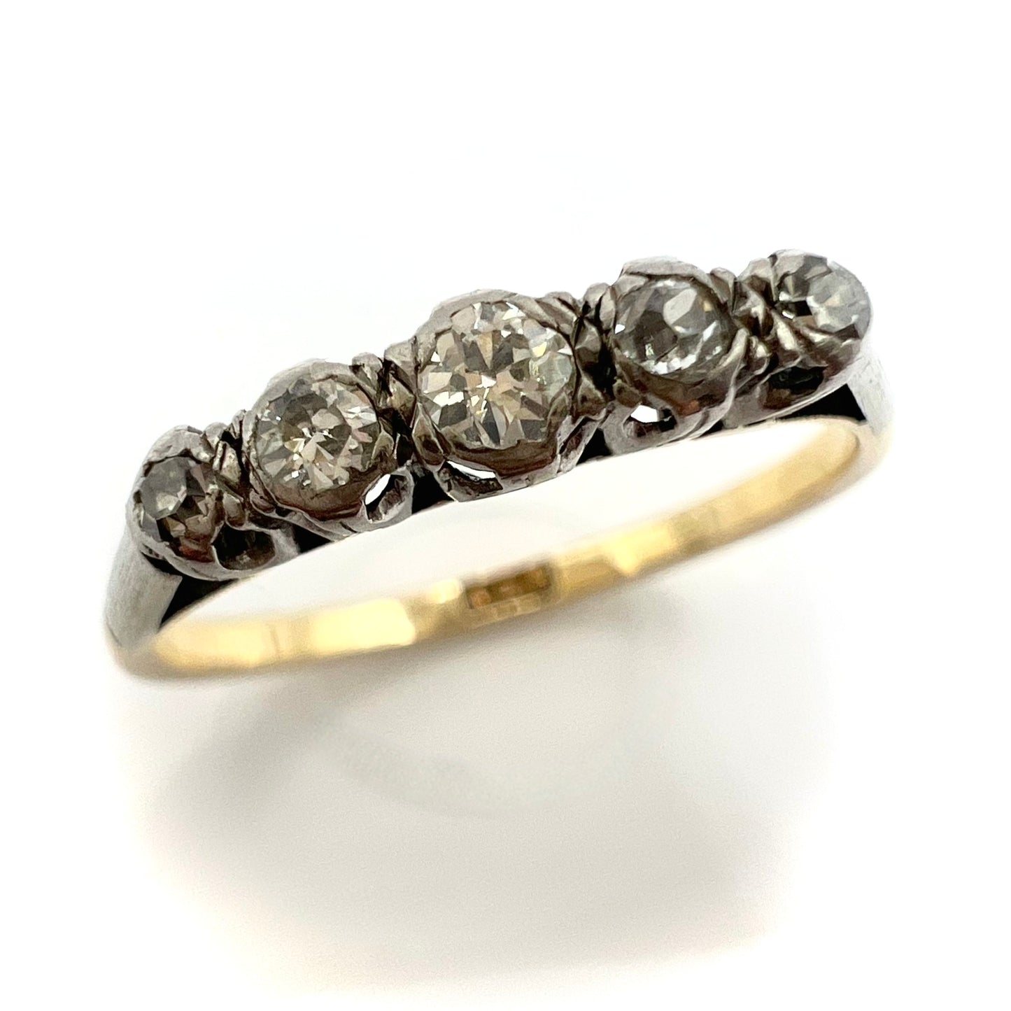 Victorian 9ct Gold and Platinum Five Stone Old Cut Diamond Ring, Size P