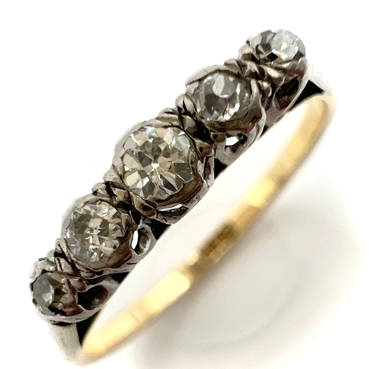 Victorian 9ct Gold and Platinum Five Stone Old Cut Diamond Ring, Size P