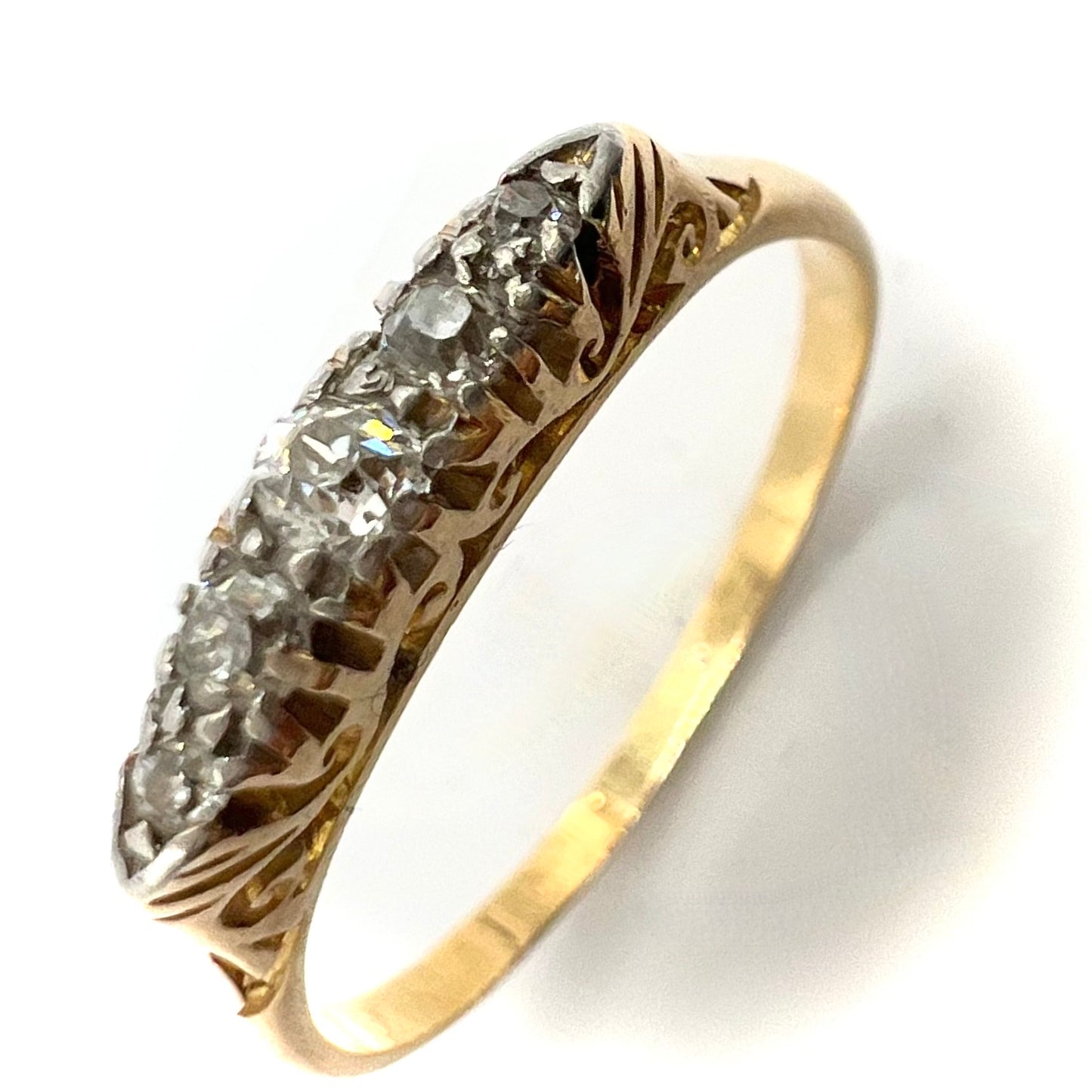 Victorian 18ct Gold Five Stone Old European Cut Diamond Boat Head Ring, Size Q