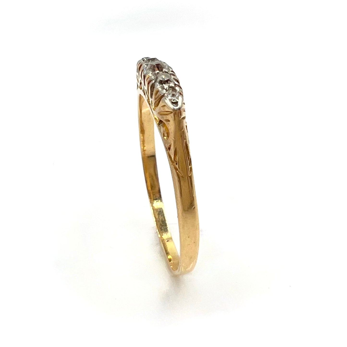 Victorian 18ct Gold Five Stone Old European Cut Diamond Boat Head Ring, Size Q