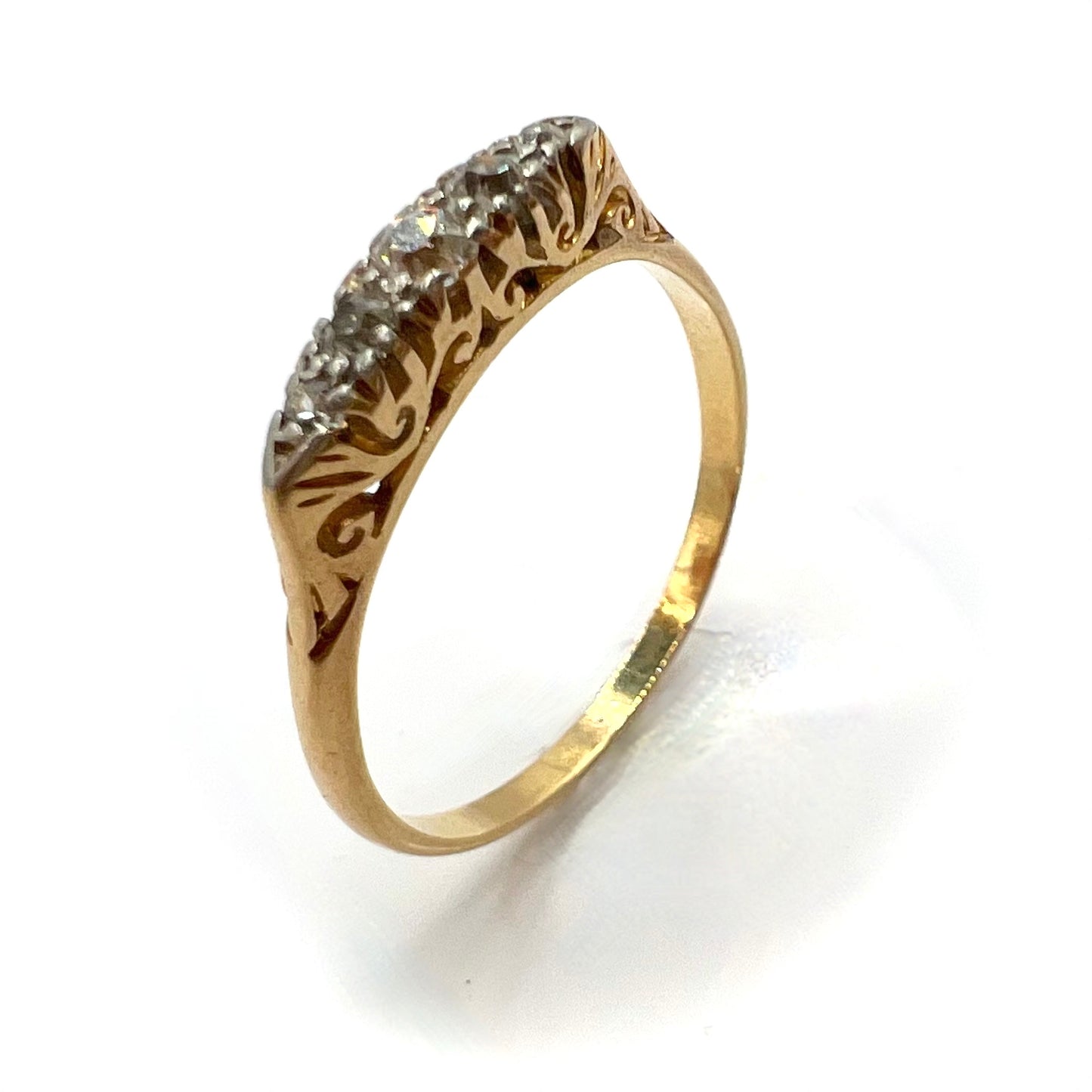 Victorian 18ct Gold Five Stone Old European Cut Diamond Boat Head Ring, Size Q