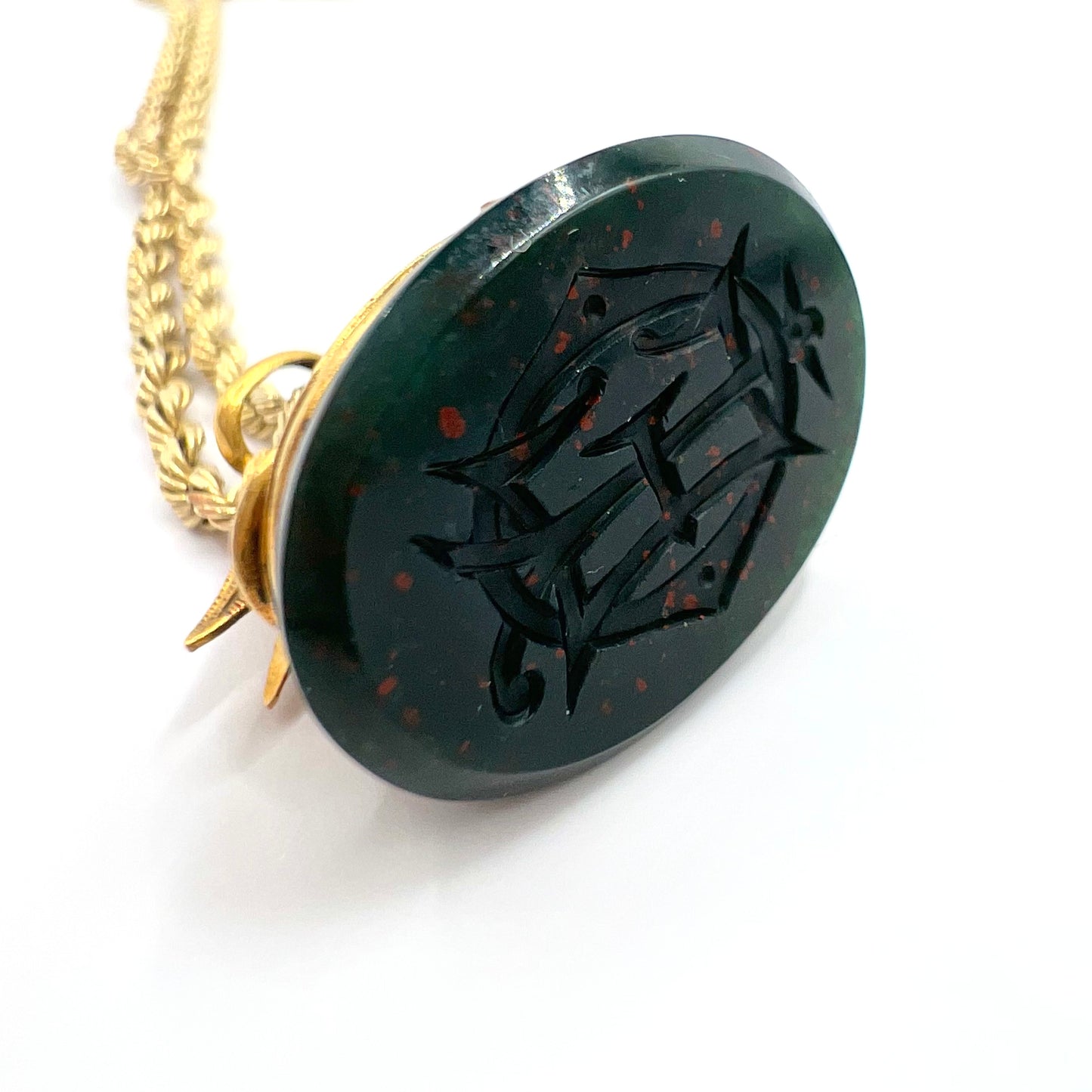 Victorian 15ct Gold and Bloodstone Lion of St. Mark Intaglio Seal Fob Pendant