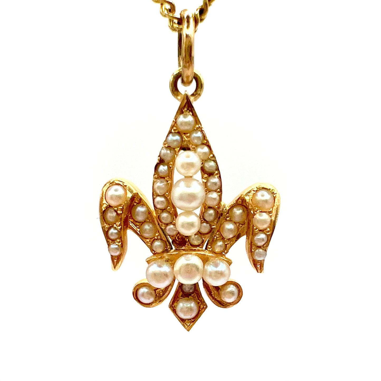 Victorian 15ct Gold and Seed Pearl Fleur de Lis Pendant