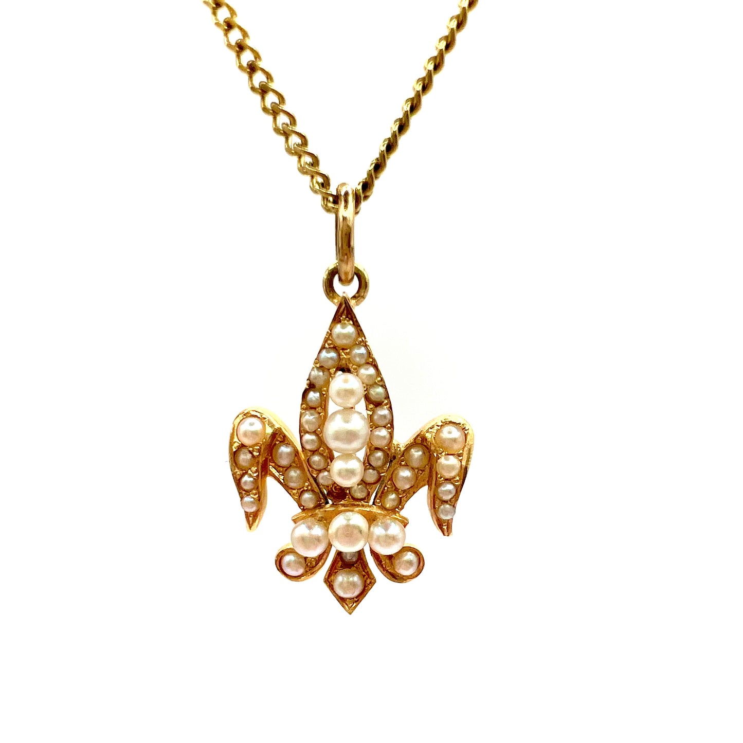 Victorian 15ct Gold and Seed Pearl Fleur de Lis Pendant