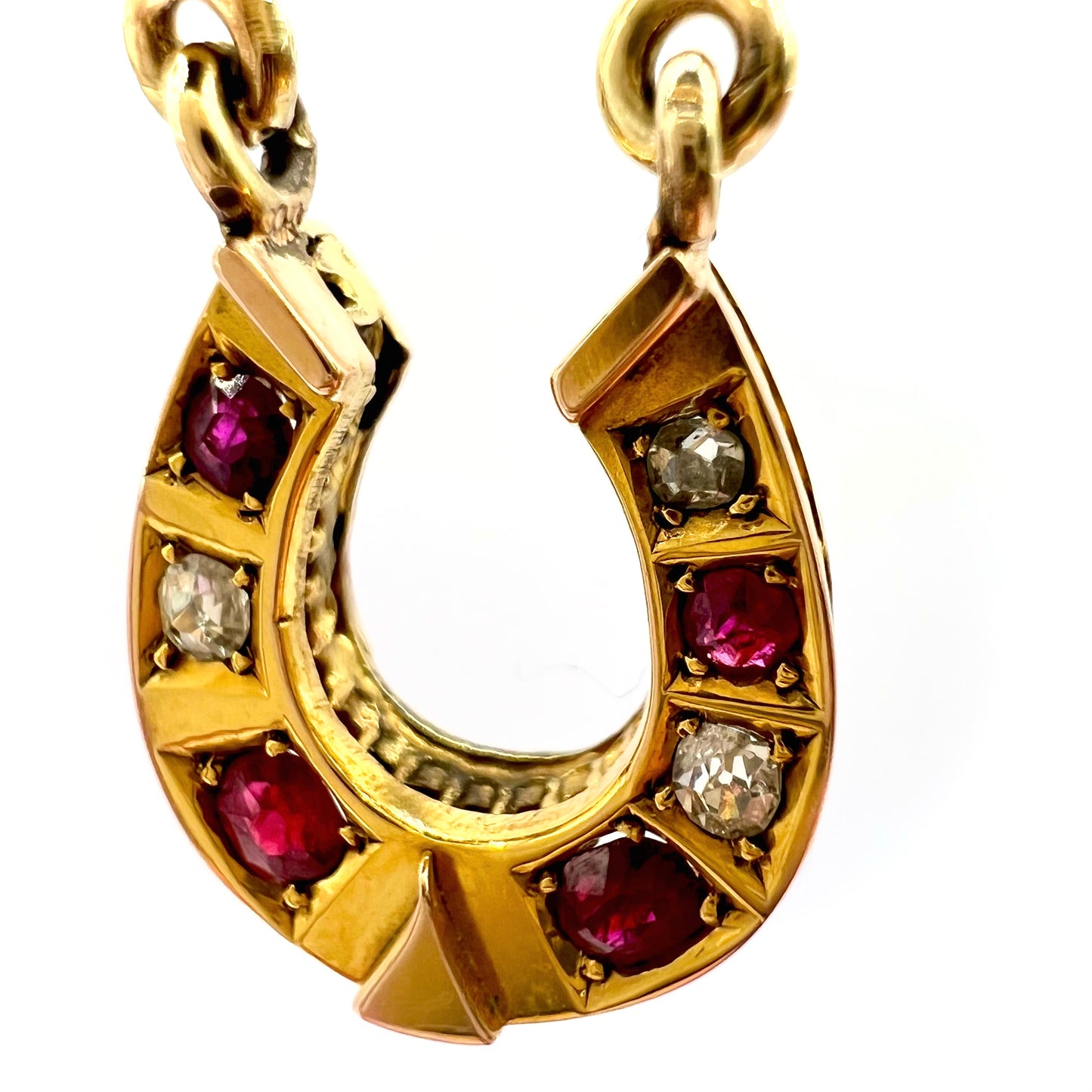 Victorian Ruby and Old European Cut Diamond Horseshoe Necklace