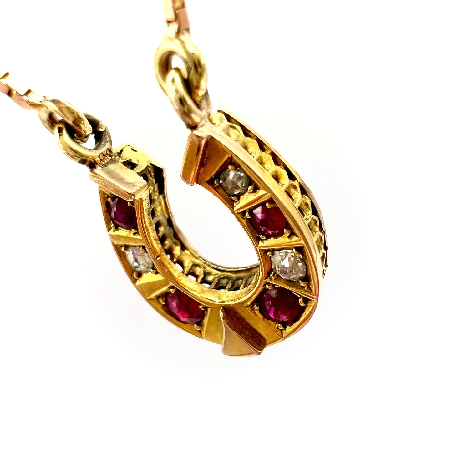 Victorian Ruby and Old European Cut Diamond Horseshoe Necklace