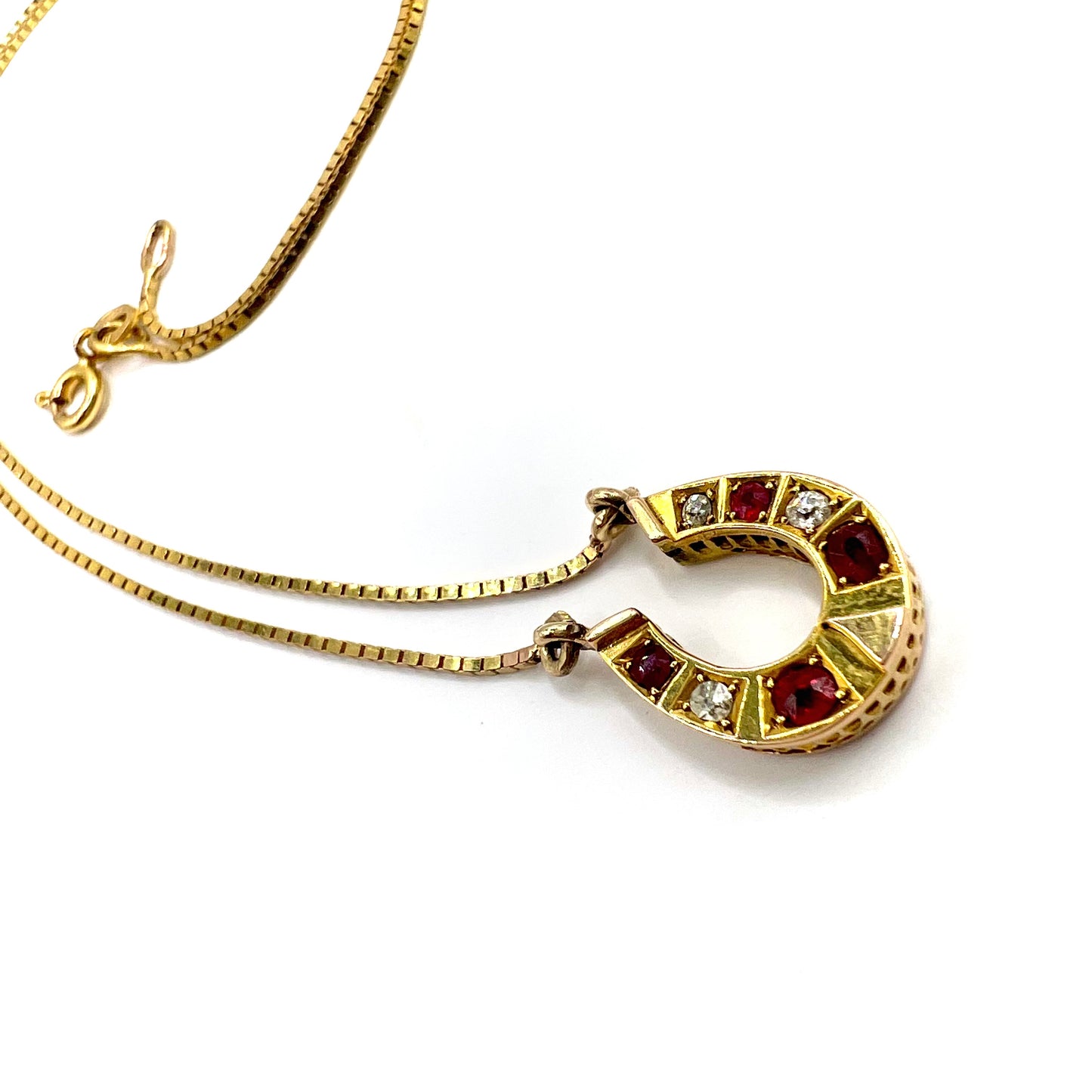 Victorian Ruby and Old European Cut Diamond Horseshoe Necklace