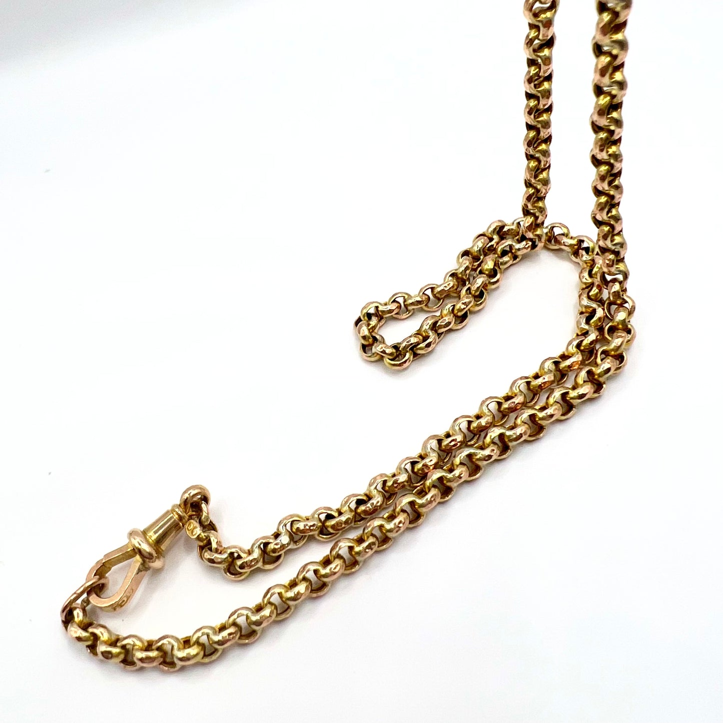 Long 9ct Solid Gold Victorian Belcher Chain Necklace with Dog Clip