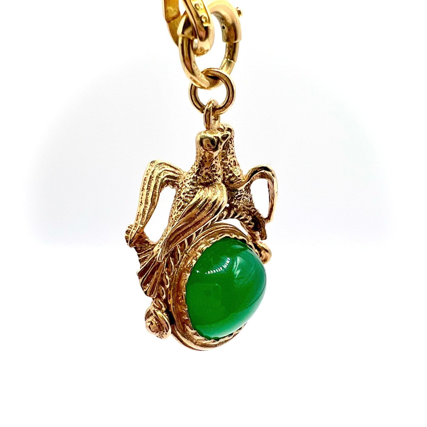 Victorian 9ct Gold Chrysoprase Lovebird Spinning Watch Fob Pendant