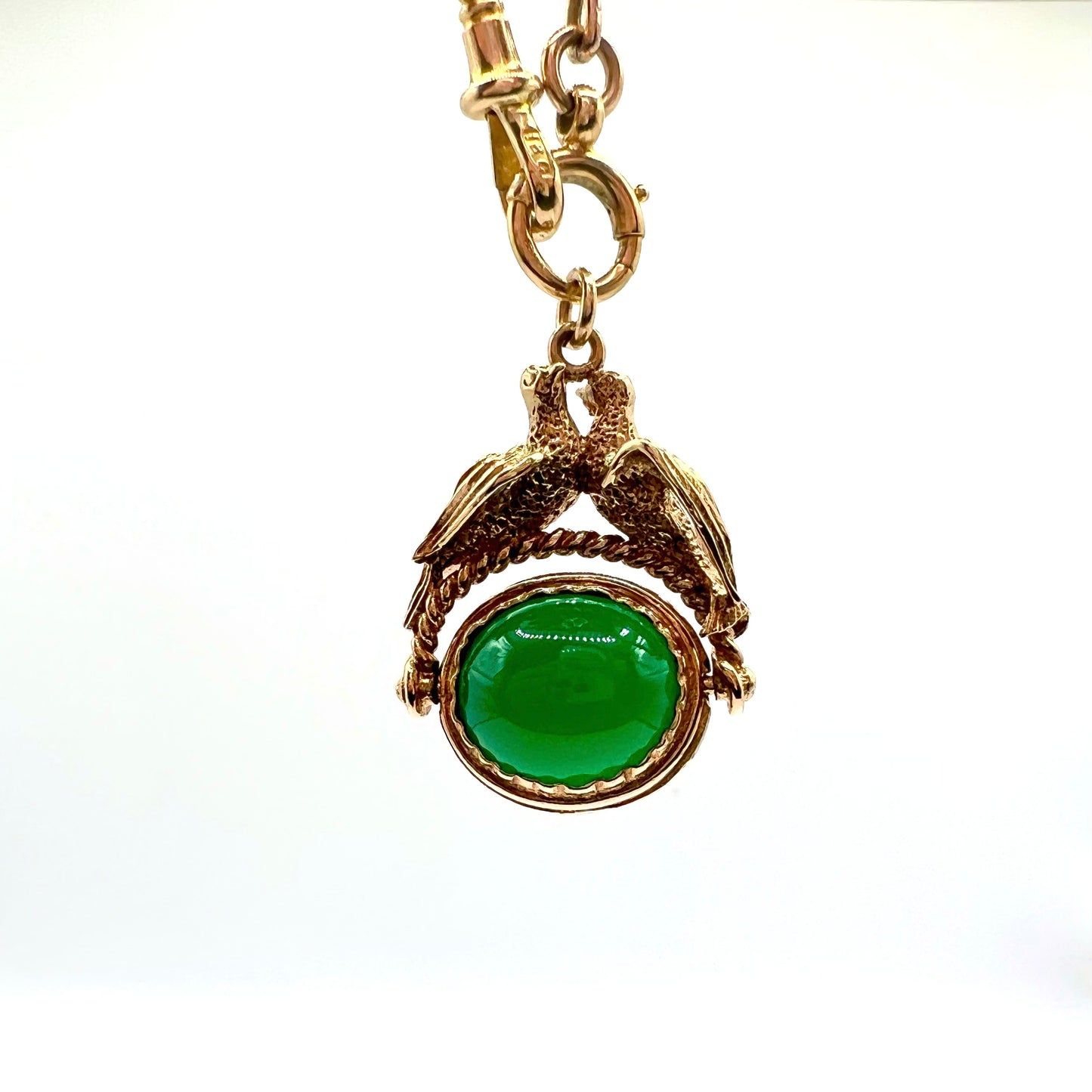 Victorian 9ct Gold Chrysoprase Lovebird Spinning Watch Fob Pendant