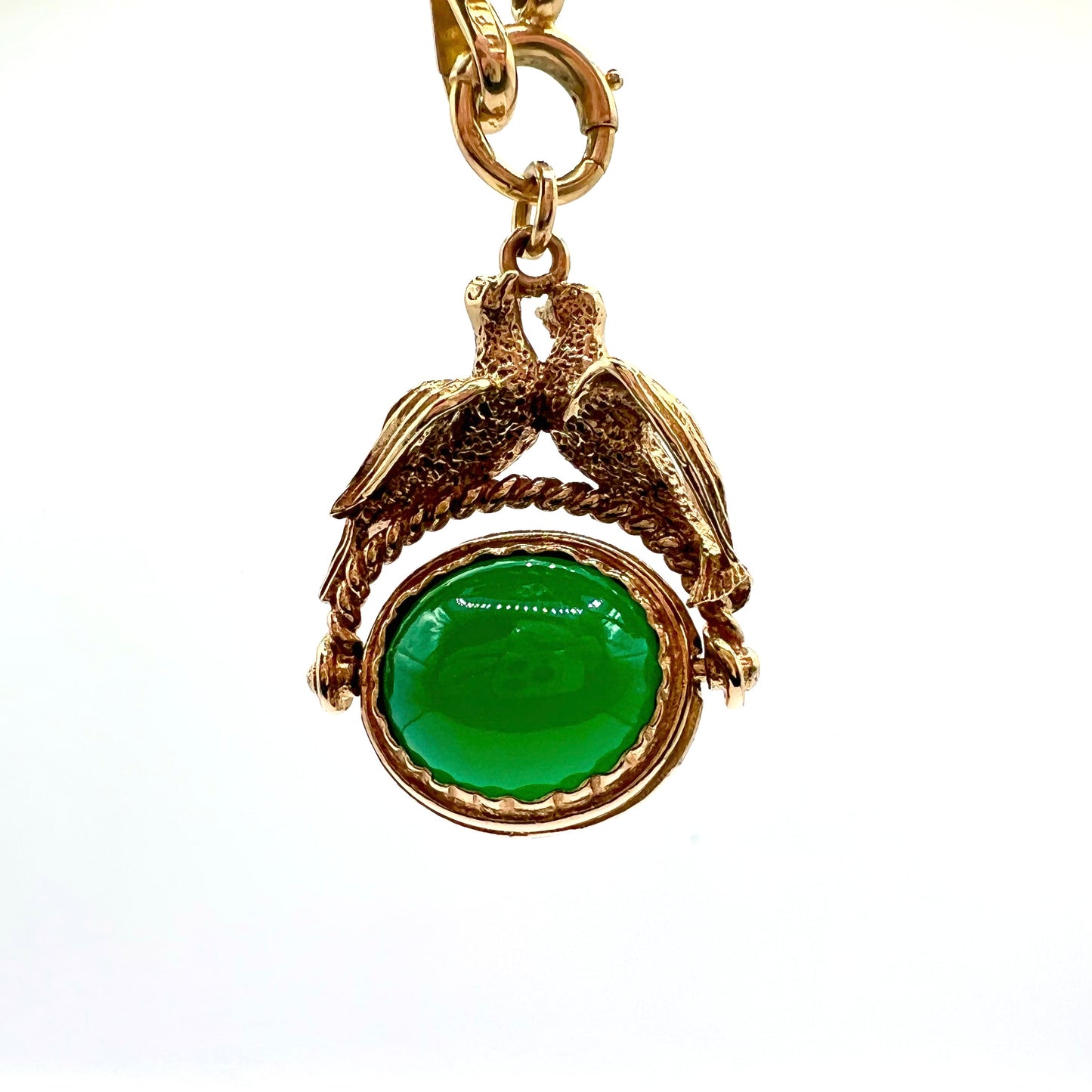 Victorian 9ct Gold Chrysoprase Lovebird Spinning Watch Fob Pendant