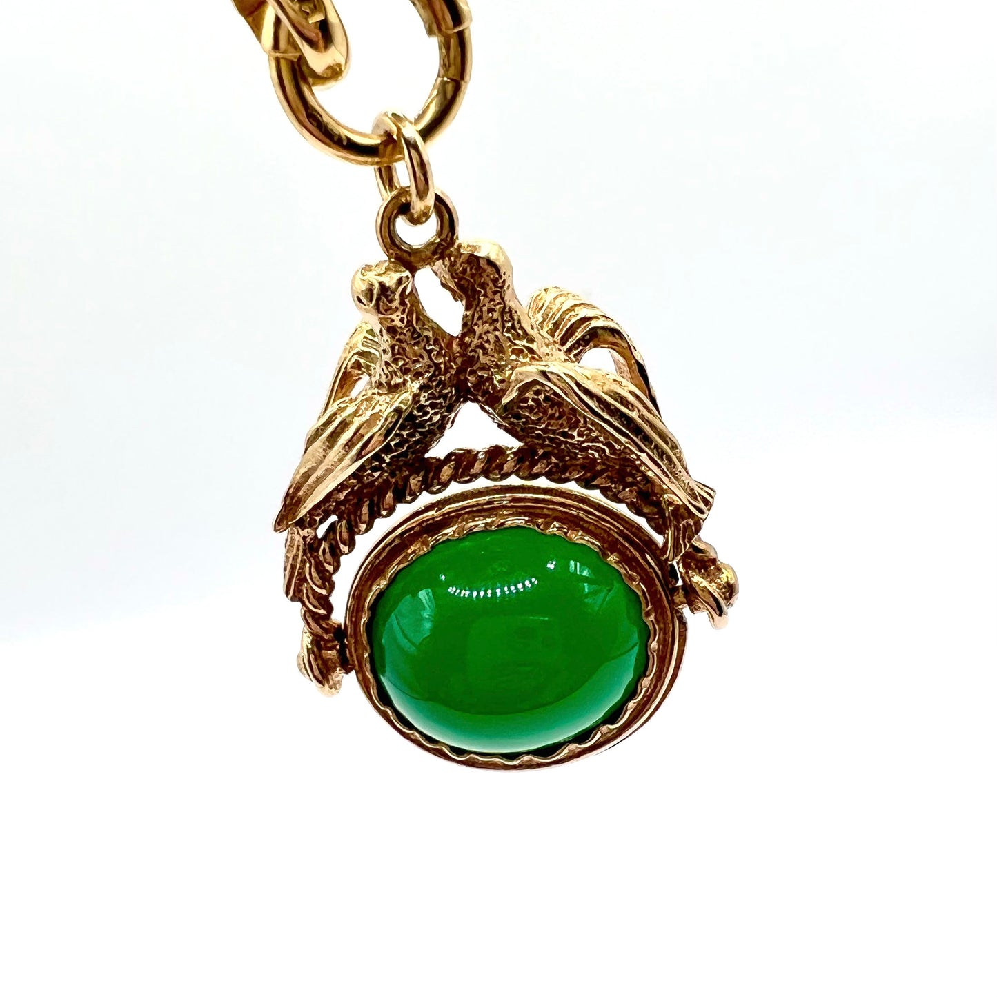 Victorian 9ct Gold Chrysoprase Lovebird Spinning Watch Fob Pendant